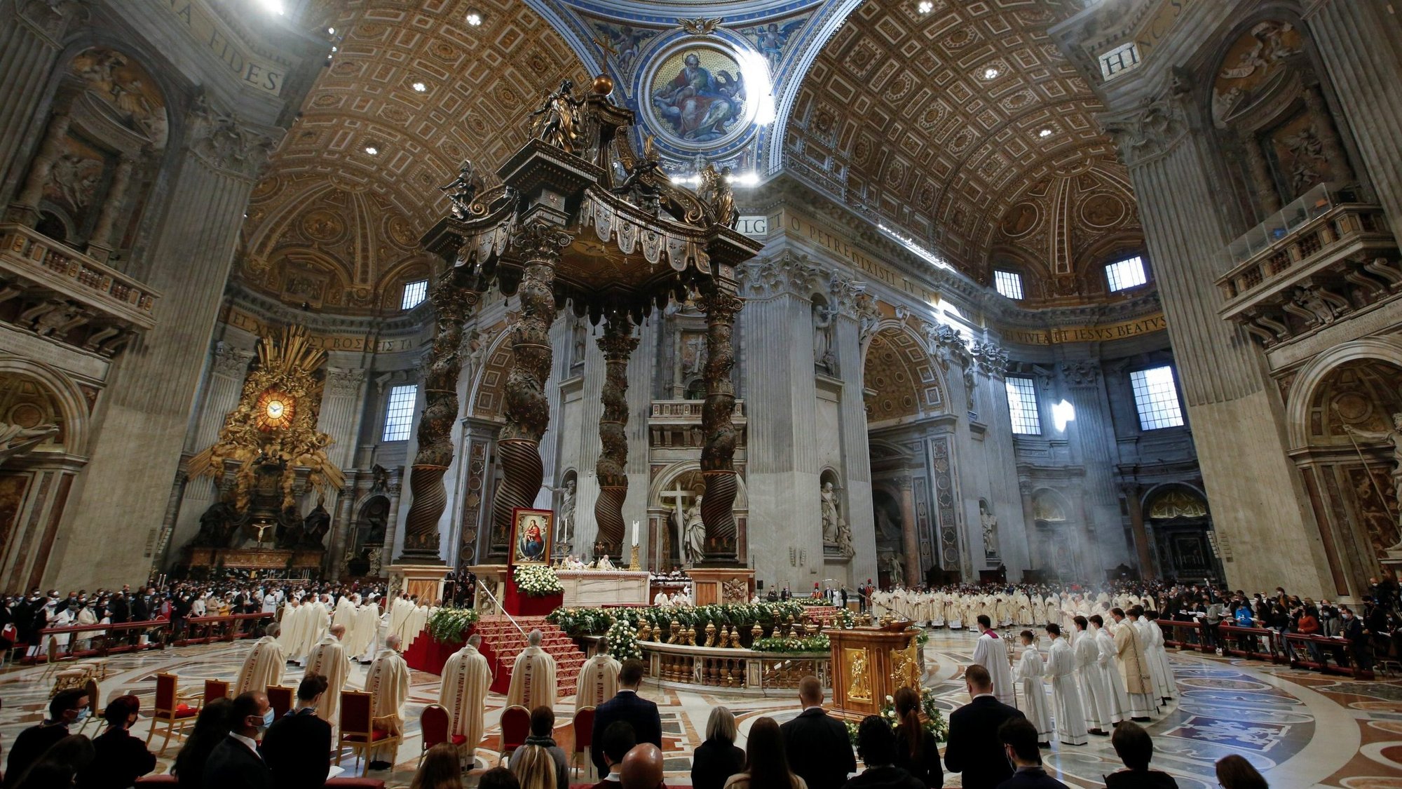 Pope Francis celebrates Mass for the feast of Christ the King in St. Peter's Basilica at the Vatican Nov. 21, 2021. (CNS photo/Remo Casilli, Reuters)