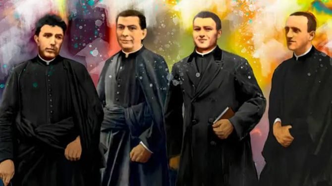 The four martyrs beatified by Cardinal Marcello Semeraro at Tortosa Cathedral, Spain, Oct. 30, 2021. (Hermandad de sacerdotes operarios via CNA)