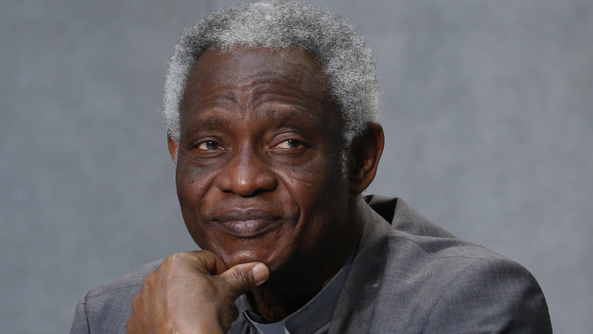 Cardinal Peter Turkson, prefect of the Vatican Dicastery for Promoting Integral Human Development, participates in a news conference to unveil a new platform for action based on Pope Francis' 2015 encyclical, Laudato Si', at the Vatican in this May 25, 2021, file photo. (CNS photo/Paul Haring)