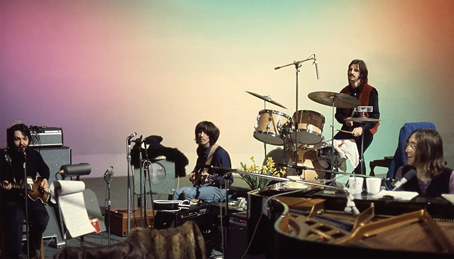 Paul McCartney, George Harrison, Ringo Starr, and John Lennon in Peter Jackson's "The Beatles: Get Back." (IMDB)