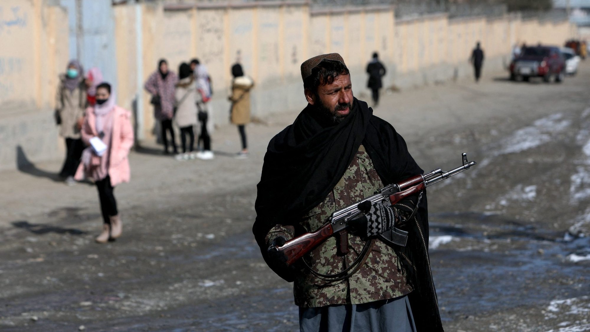 A Taliban fighter guards a street in Kabul, Afghanistan, Dec. 16, 2021. (CNS photo/Ali Khara, Reuters)