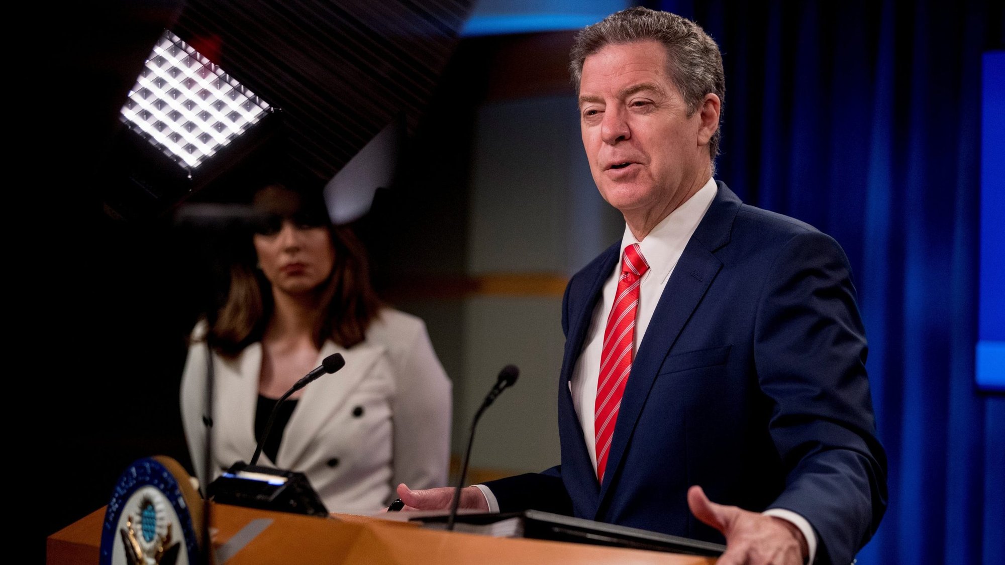 Sam Brownback, then U.S. ambassador-at-large for international religious freedom, speaks during a news conference at the State Department in Washington June 10, 2020. (CNS photo/Andrew Harnik, Pool via Reuters)
