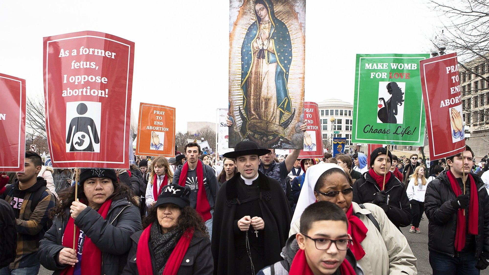 People walk up Constitution Avenue headed toward the U.S. Supreme Court while participating in the 47th annual March for Life in Washington Jan. 24, 2020. (CNS photo/Tyler Orsburn)
