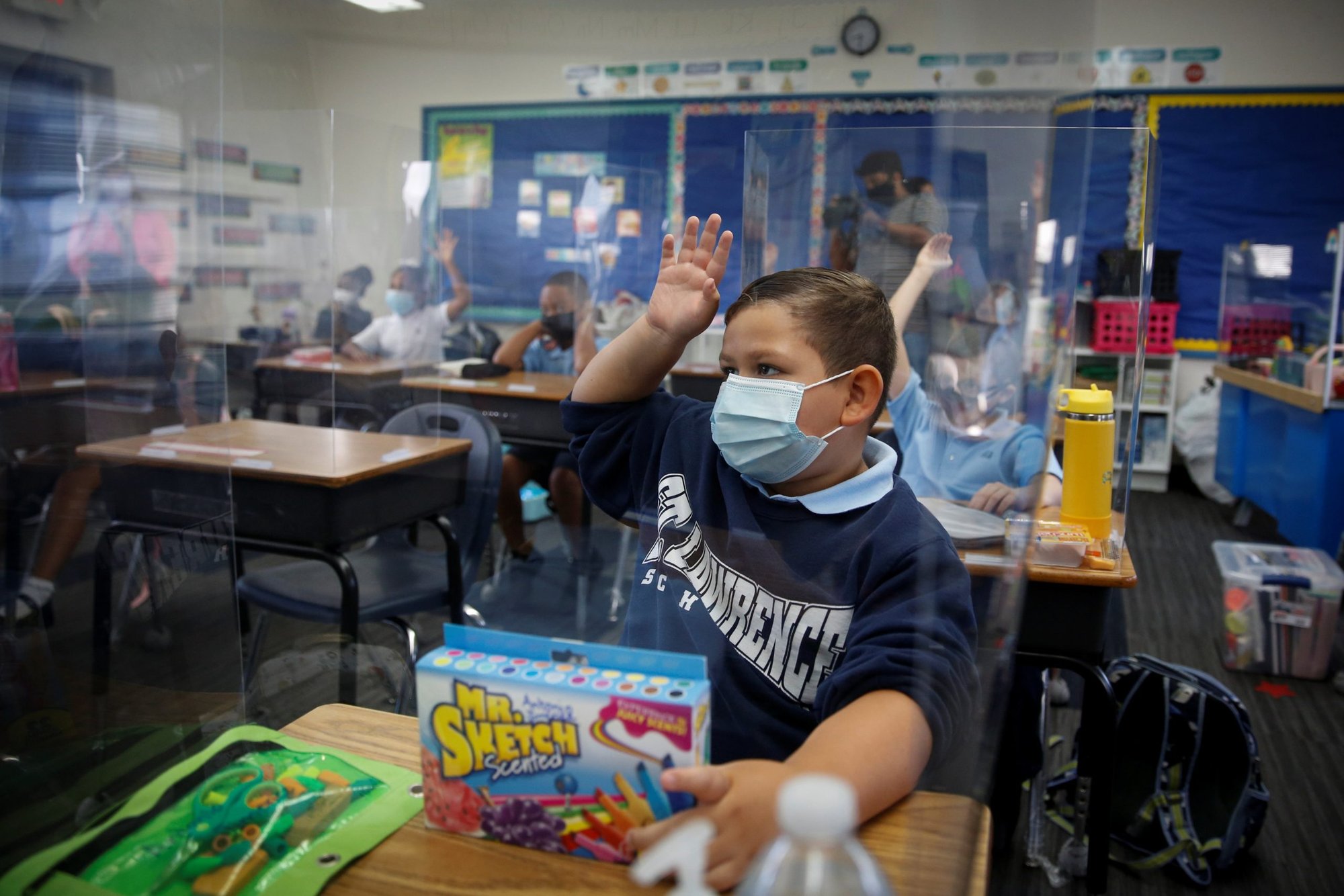 A student at St. Lawrence Catholic School in North Miami Beach, Fla., wears a protective mask on the first day of school Aug. 18, 2021, amid the coronavirus pandemic. (CNS photo/Marco Bello, Reuters)