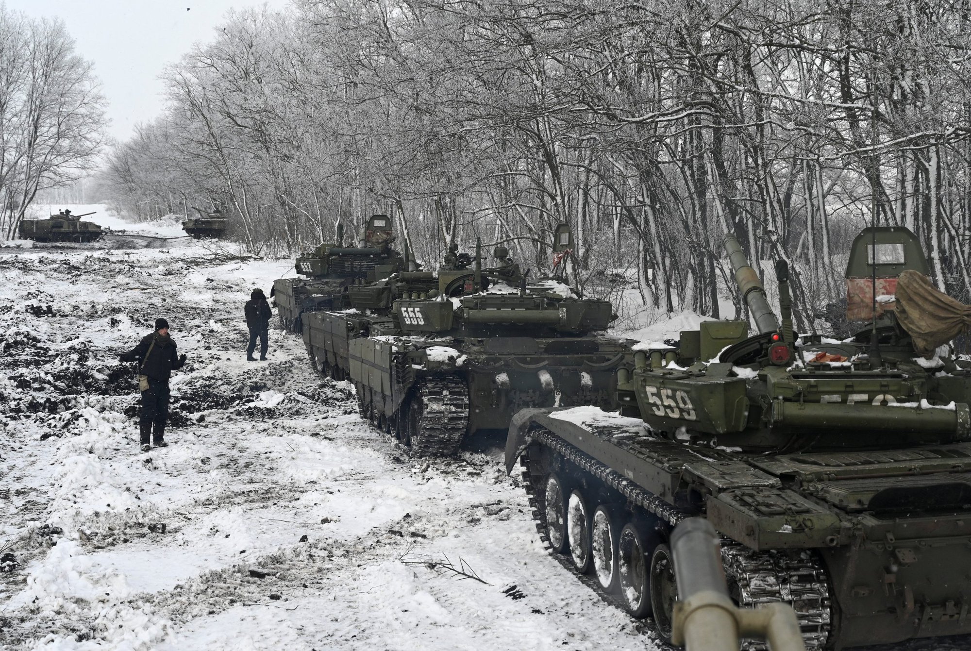 Russian armored vehicles during drills in Rostov, Russia, on Jan. 27. (CNS photo/Sergey Pivovarov, Reuters)