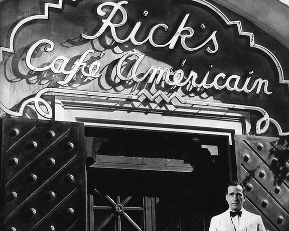 Humphrey Bogart in front of Rick's Café Americain in "Casablanca." (IMDB)
