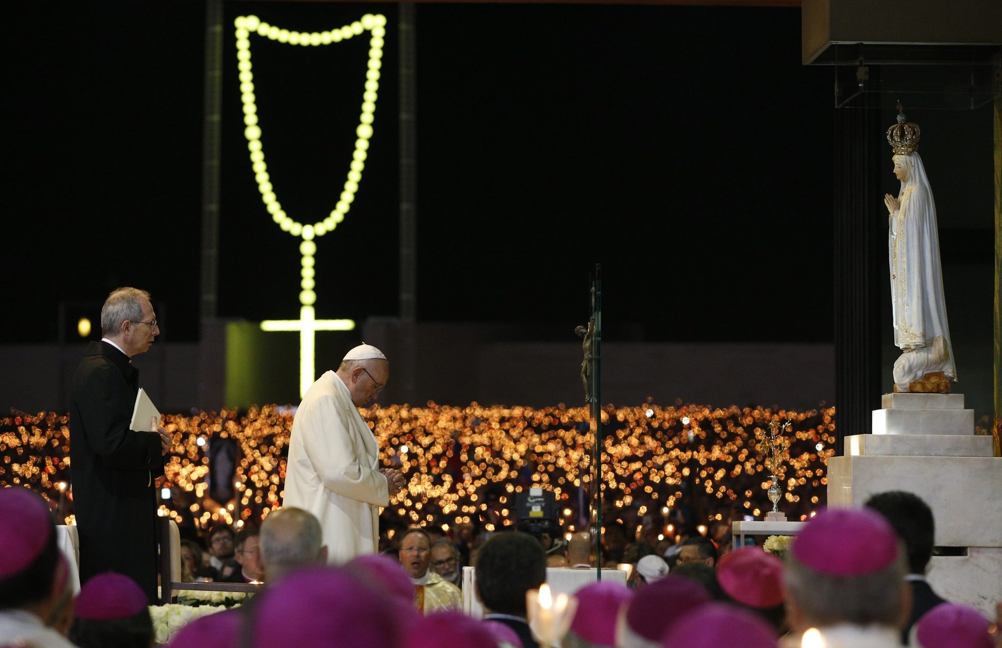 Pope Francis leads a vigil in the Little Chapel of the Apparitions at the Shrine of Our Lady of Fatima in Portugal May 12, 2017. (CNS photo/Paul Haring)