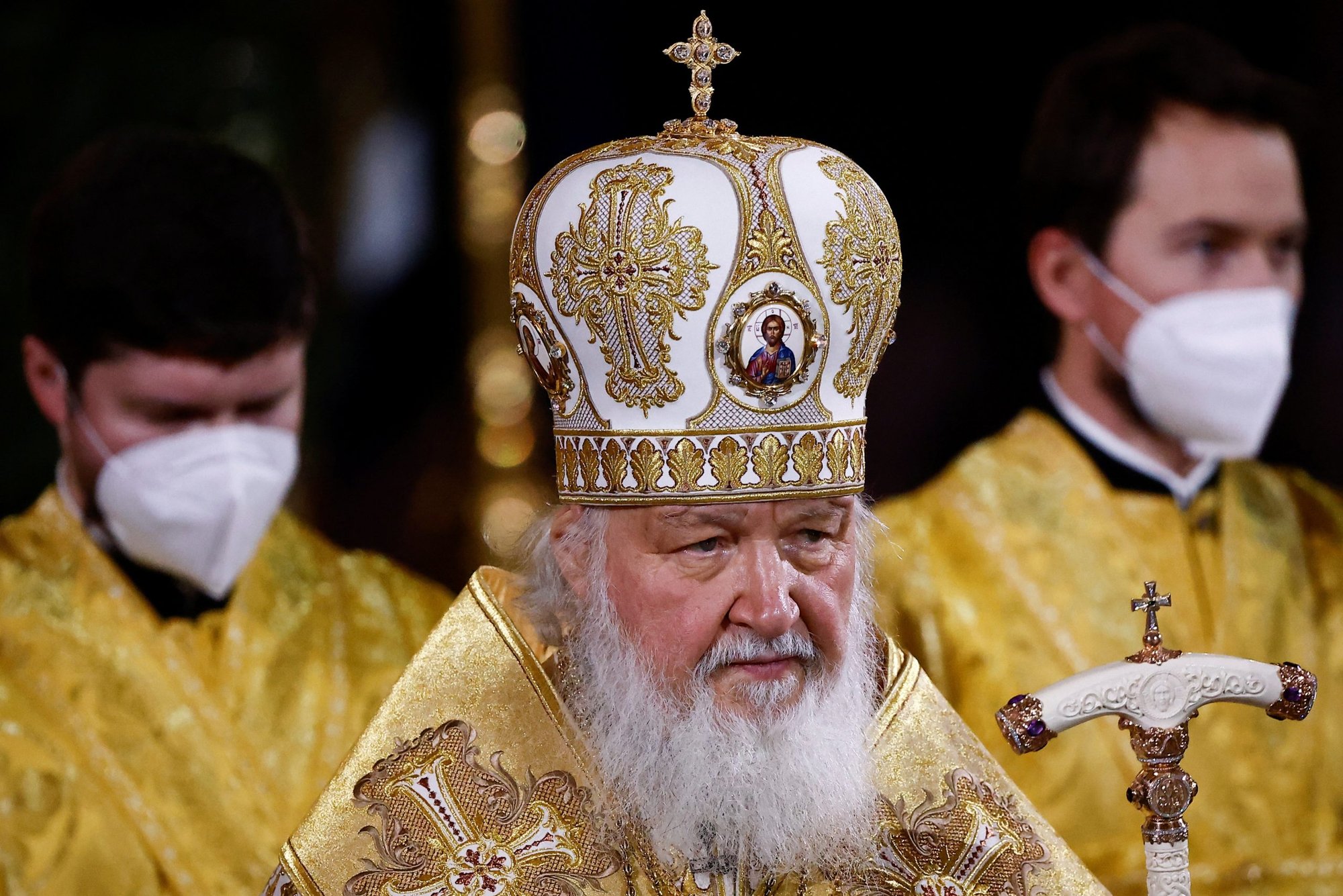 Russian Orthodox Patriarch Kirill of Moscow celebrates the Orthodox Christmas service at the Cathedral of Christ the Savior in Moscow in this January 6, 2022, file photo. (CNS photo/Maxim Shemetov, Reuters)
