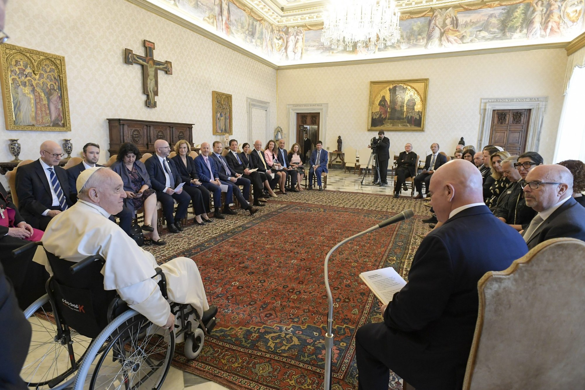 Pope Francis leads an audience with a delegation from the Jewish organization, B'nai B'rith International, at the Vatican May 30, 2022. (CNS photo/Vatican Media)