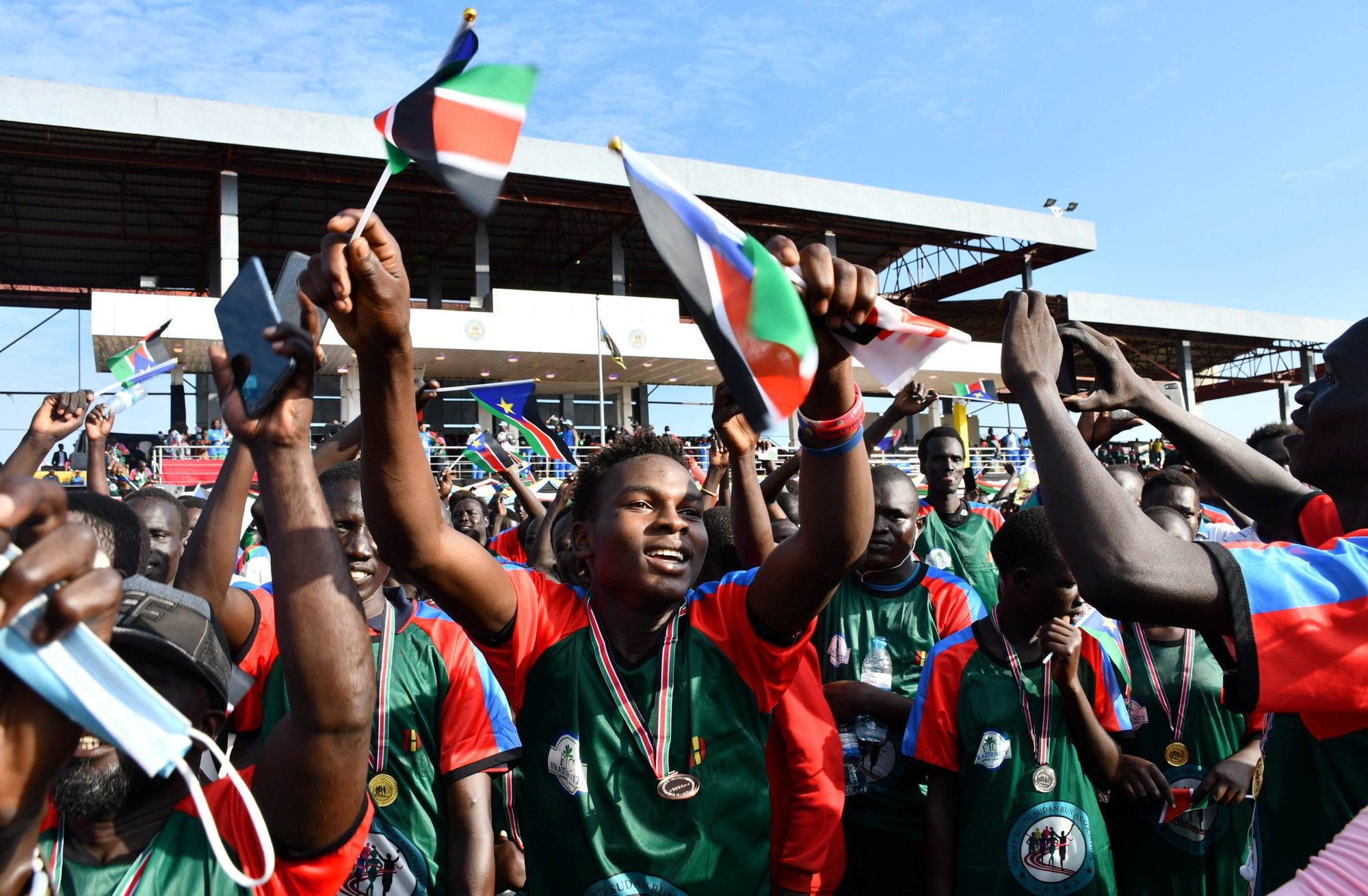 South Sudanese people celebrate as the country marks the 10th anniversary of its independence, in Juba, South Sudan, in this July 9, 2021, file photo. Pope Francis will travel to Congo and South Sudan July 2-7. (CNS photo/Samir Bol, Reuters)