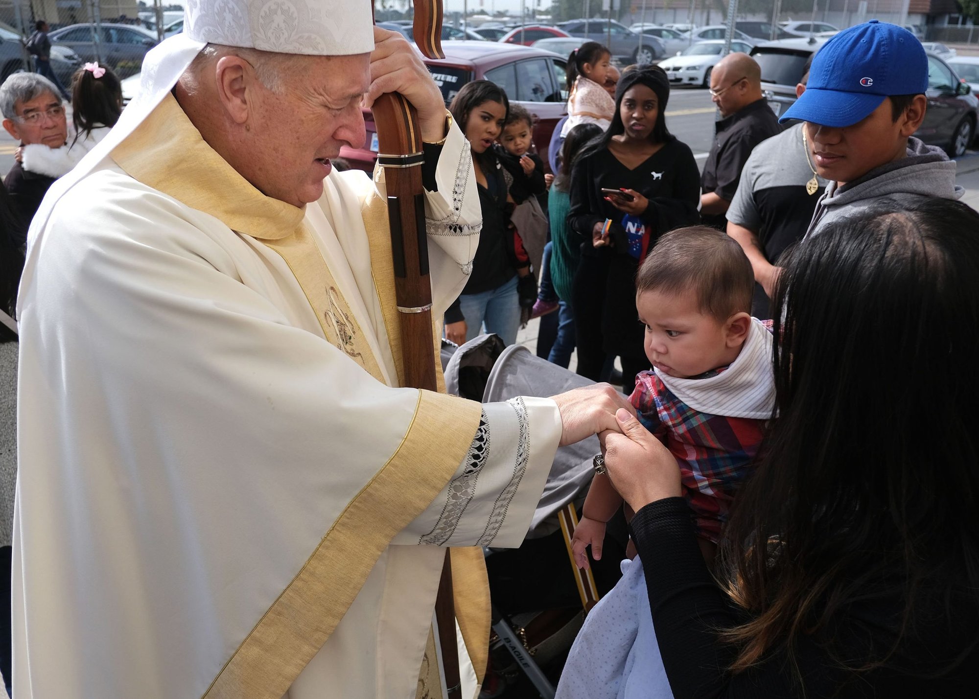 Bishop Robert W. McElroy of San Diego greets people after a commemorative Mass for the Rev. Martin Luther King Jr. at St. Rita Church Jan. 19, 2020. He was among 21 new cardinals named by Pope Francis May 29, 2022. (CNS photo/David Maung, Diocese of San Diego)