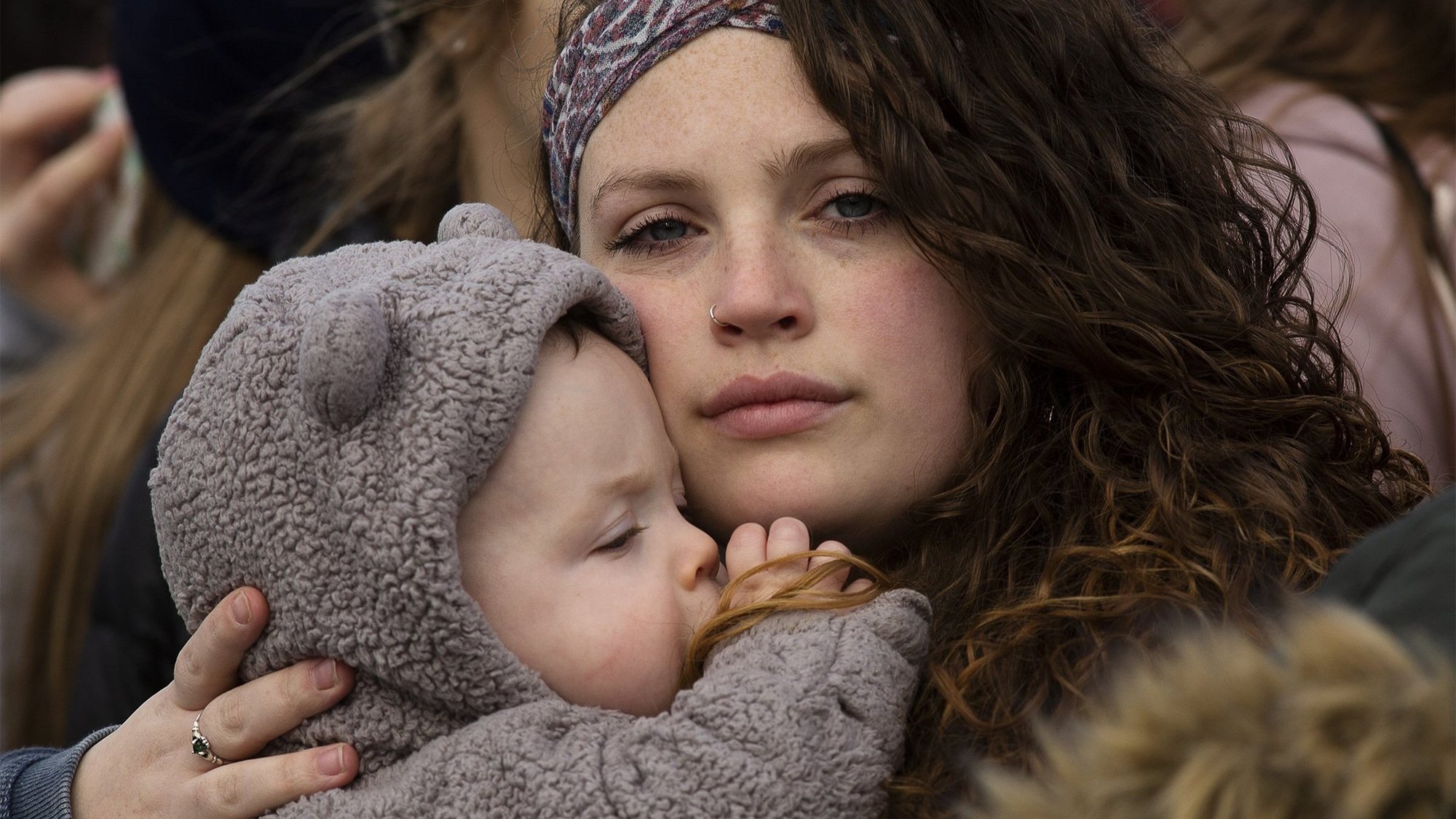 A young woman is seen with her child during the annual March for Life rally in Washington Jan. 24, 2020. (CNS photo/Tyler Orsburn)
