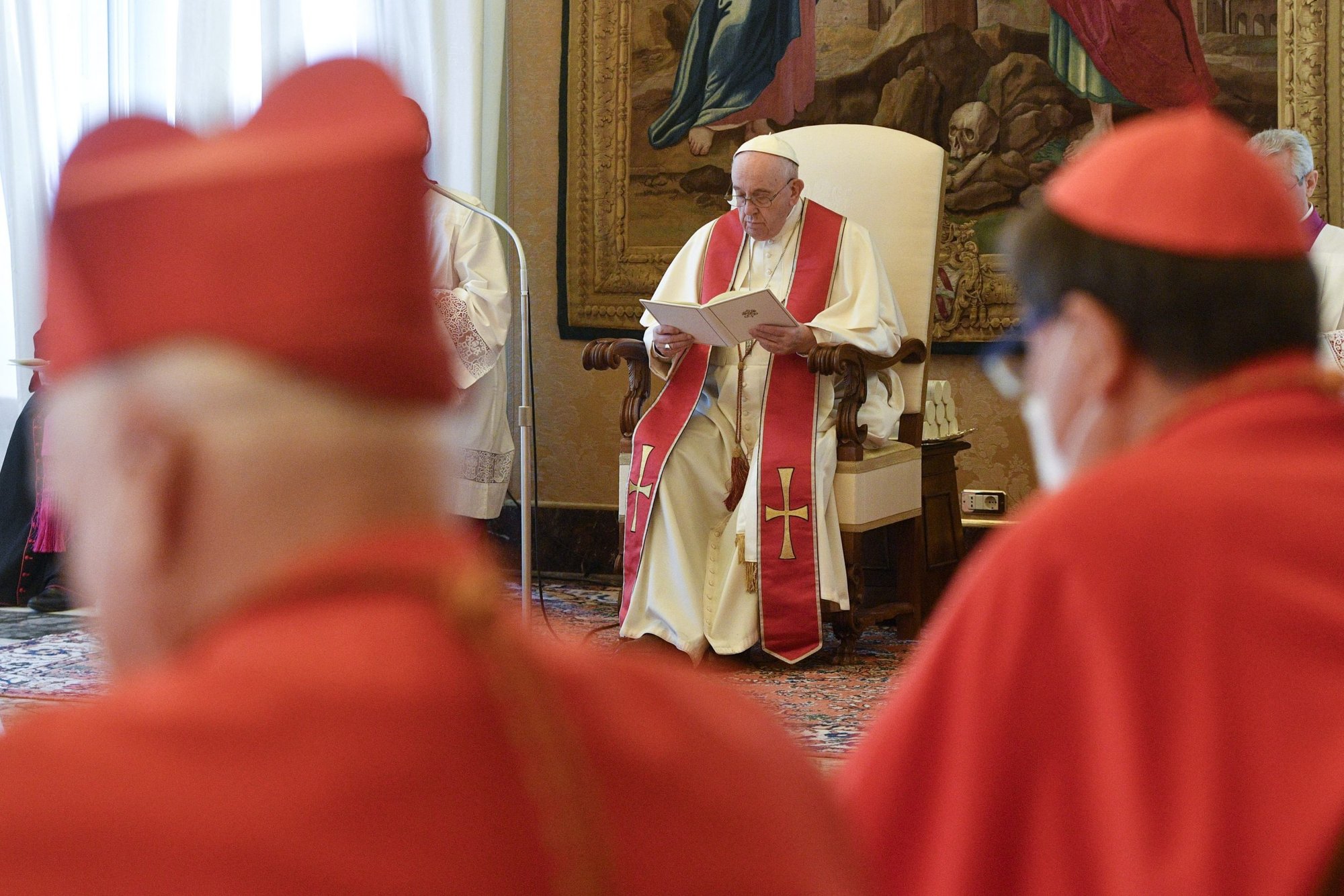 Pope Francis leads an "ordinary public consistory" for the approval of the canonizations of 10 new saints at the Vatican on March 4. (CNS/Vatican Media)