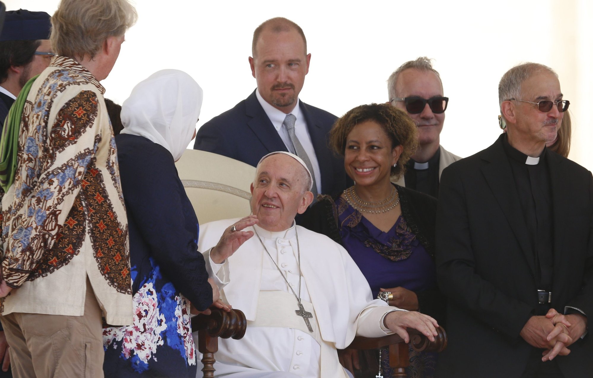 Pope Francis greets people during his general audience in St. Peter's Square at the Vatican June 1, 2022. (CNS photo/Paul Haring)