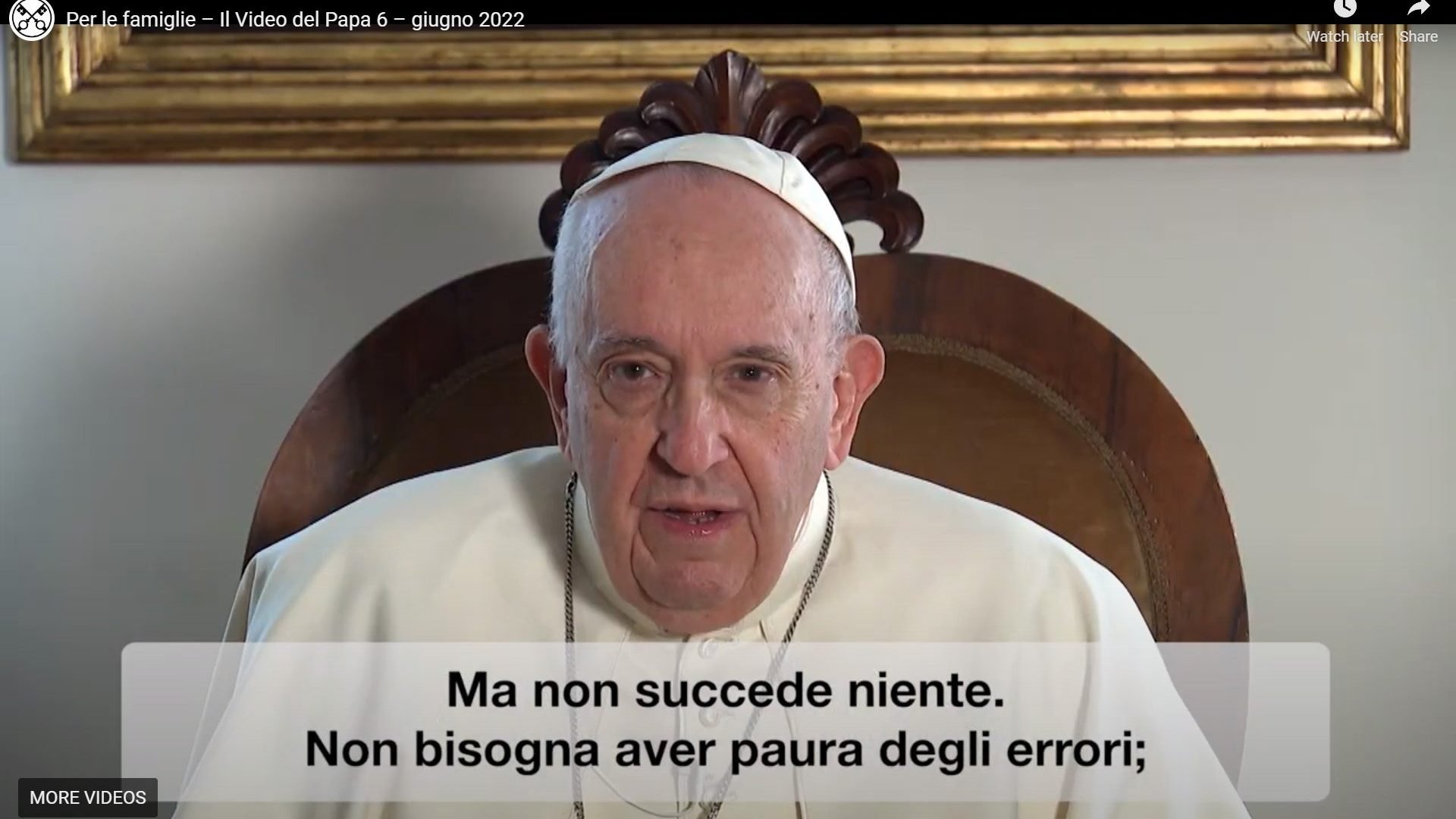 Pope Francis speaks in a video message released on YouTube by the Pope's Worldwide Prayer Network June 2, 2022. The pope dedicated his prayer intention for the month of June to families. (CNS photo/Pope's Worldwide Prayer Network)