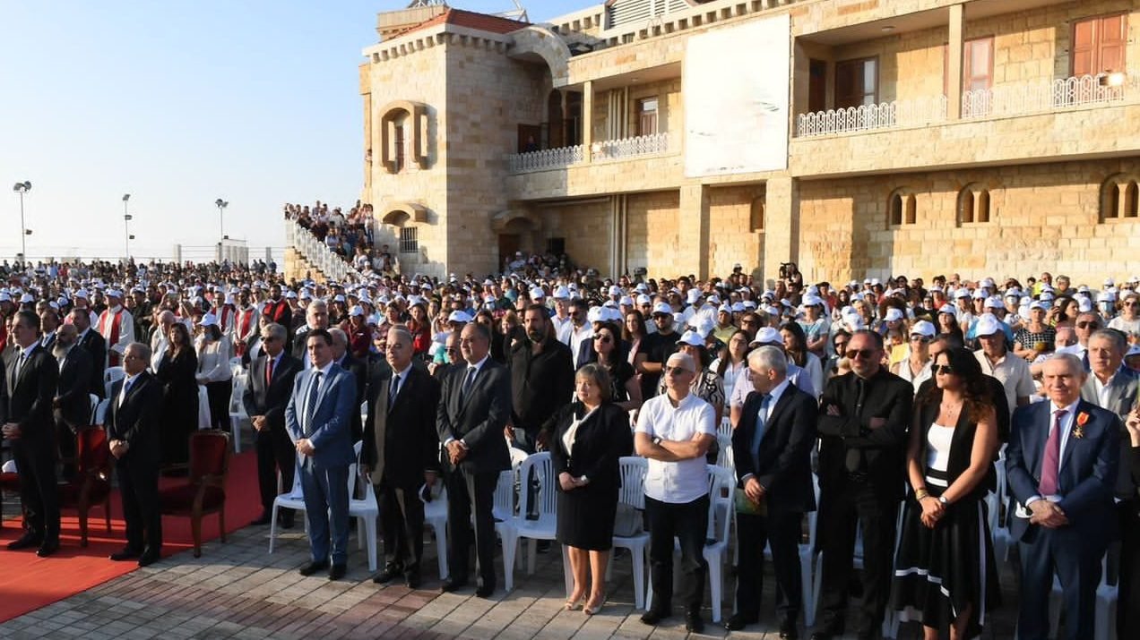 Thousands gather for the June 4, 2022, beatification Mass of Lebanese Capuchin Fathers Leonardo Melki and Thomas Saleh who were martyred in Turkey under the Ottoman Empire, in 1915 and 1917 respectively. The beatification Mass took place at the courtyard of the convent and psychiatric hospital complex of the Franciscan Sisters of the Cross in Jal El Dib, overlooking Beirut and the Mediterranean. (CNS photo/Mychel Akl for the Maronite patriarchate)