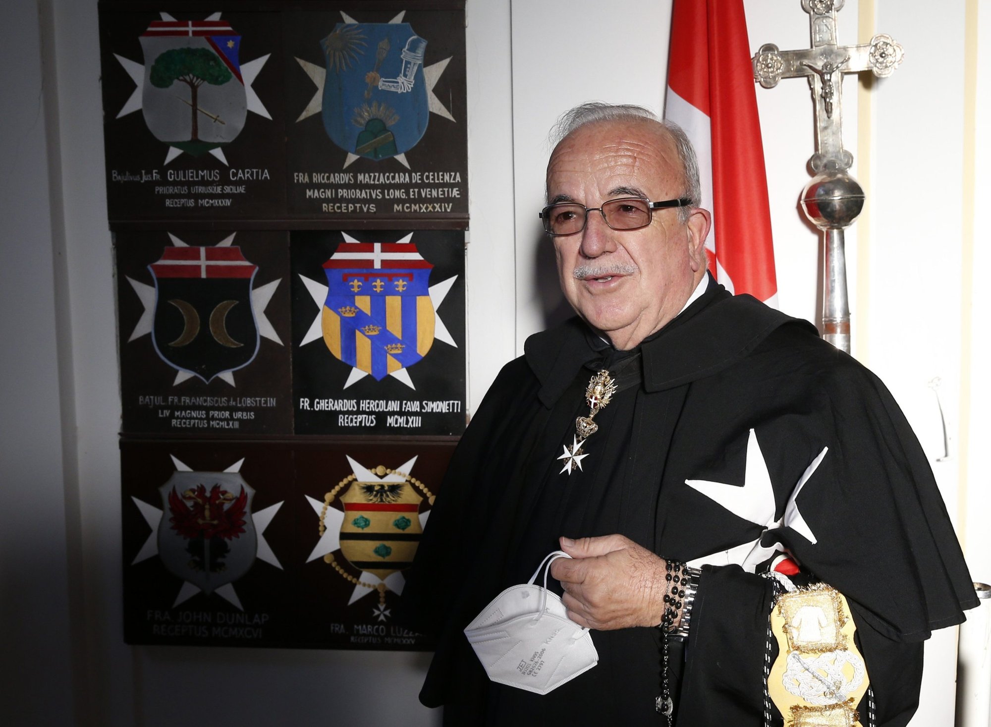 Fra' Marco Luzzago is pictured at the headquarters of the Knights of Malta before an election in Rome in this Nov. 8, 2020, file photo. Fra' Luzzago, who led the Knights of Malta since late 2020, died June 7 at the age of 71, the order announced. (CNS photo/Paul Haring)