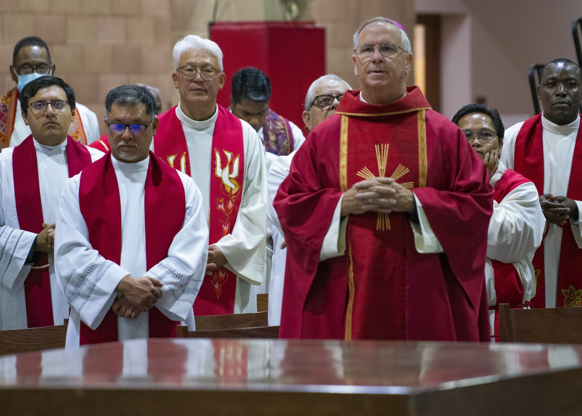 San Diego Auxiliary Bishop John P. Dolan celebrates the Pentecost Mass for All Peoples at Cathedral Catholic High School in San Diego June 4, 2022. Pope Francis appointed him as the new bishop of Phoenix June 10. He succeeds Phoenix Bishop Thomas J. Olmstead, 75, who is retiring. (CNS photo/Howard Lipin, courtesy Diocese of San Diego)