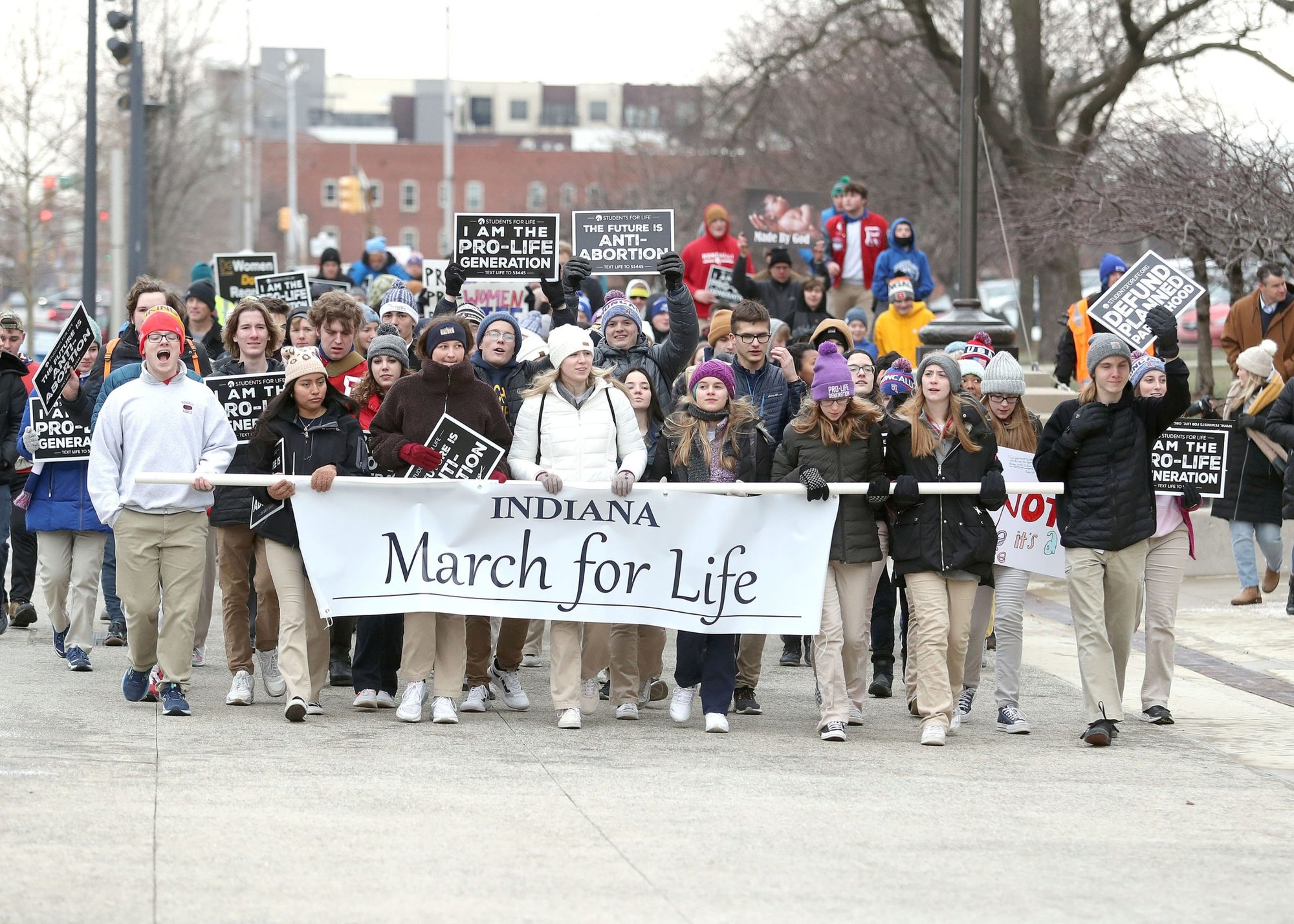Students from Roncalli High School in Indianapolis are seen Jan. 24, 2022, during the Indiana March for Life. (CNS photo/Bob Nichols, The Catholic Moment)