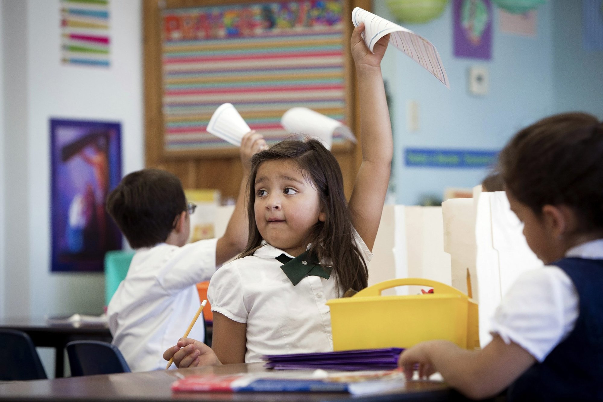 First-grade students finish an assignment at St. Ambrose Catholic School in Tucson, Ariz., in this 2014 photo. (CNS file photo/Nancy Wiechec)