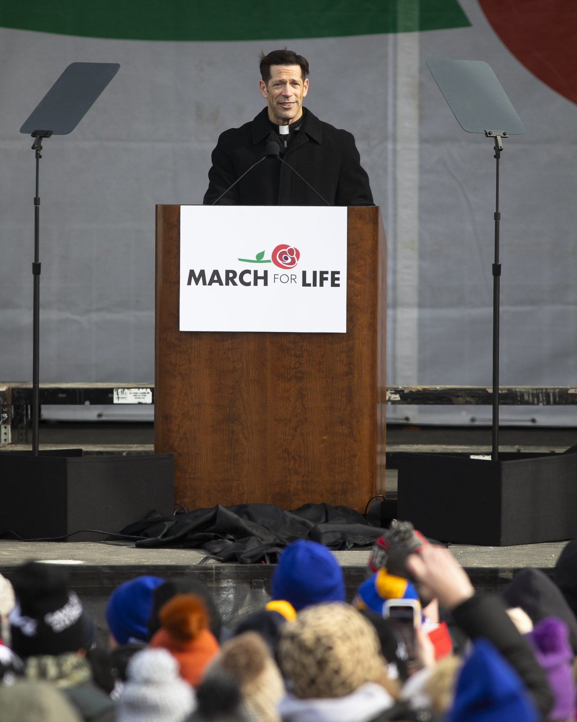 Father Mike Schmitz, a priest of the Diocese of Duluth, Minn., and a popular speaker, author, and host of "The Bible in a Year," speaks during the annual March for Life rally in Washington Jan. 21, 2022. (CNS photo/Tyler Orsburn)