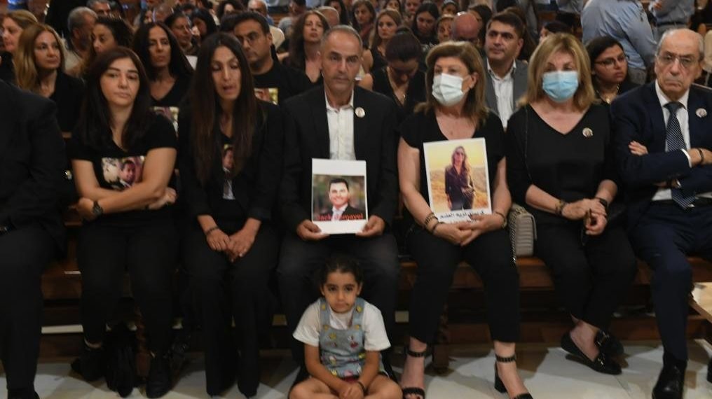 Families of victims of the 2020 Beirut port blast attend a Mass celebrated by Cardinal Bechara Rai, Maronite patriarch, at St. George Maronite Cathedral in Beirut Aug. 4, 2022, the second anniversary of the tragedy. (CNS photo/Mychel Akl for Maronite Patriarchate)