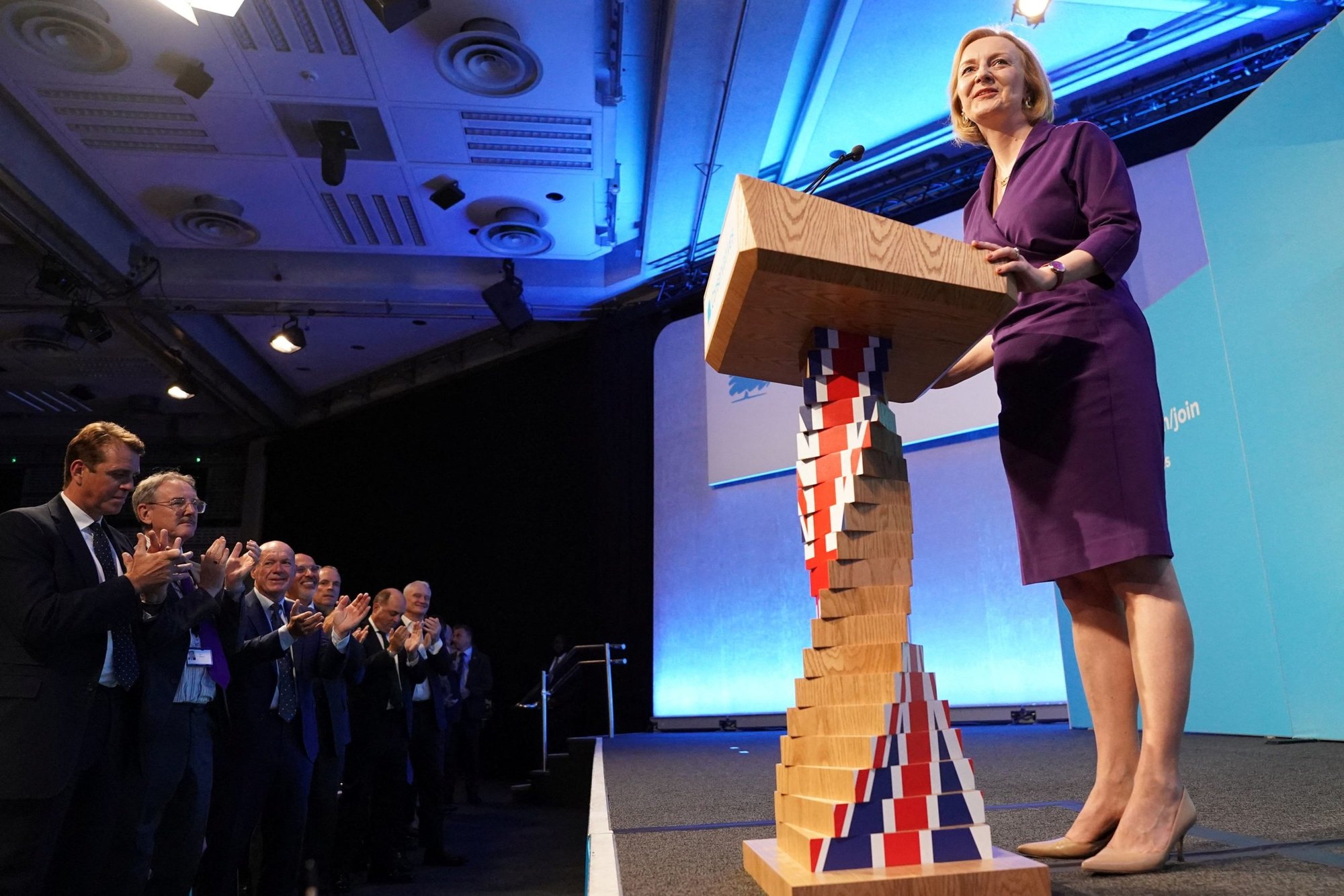 Liz Truss speaks at the Queen Elizabeth II Center in London Sept. 5, 2022, after being announced as the new British prime minister. Cardinal Vincent Nichols of Westminster congratulated Truss and urged her to immediately halt the country's declining living standards. (CNS photo/Stefan Rousseau pool via Reuters)