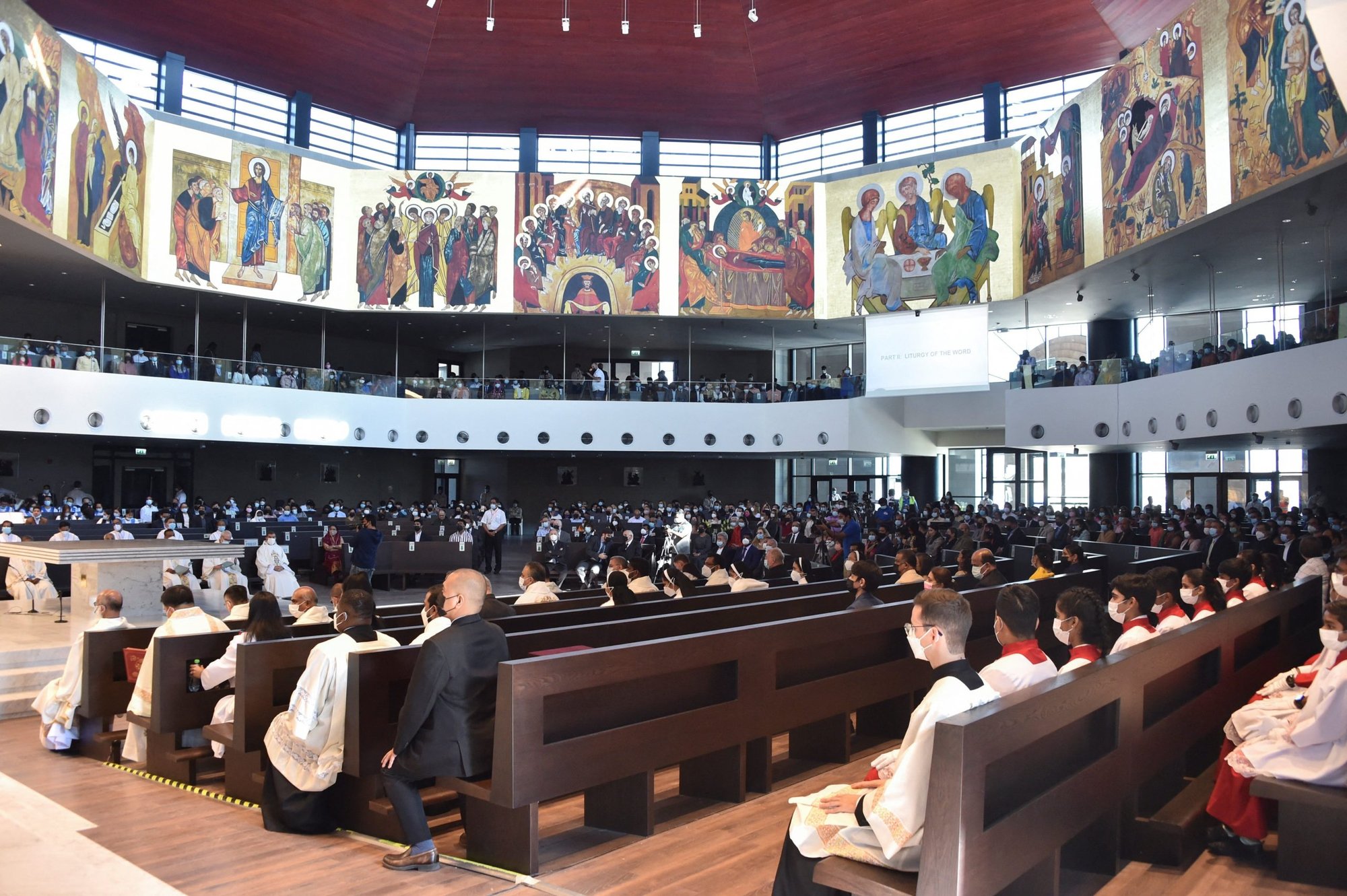 People attend a liturgy for the consecration of Our Lady of Arabia Cathedral in Awali, Bahrain, Dec. 10, 2021. The Vatican has confirmed Pope Francis will visit Bahrain Nov. 3-6, 2022. (CNS photo/Reuters)