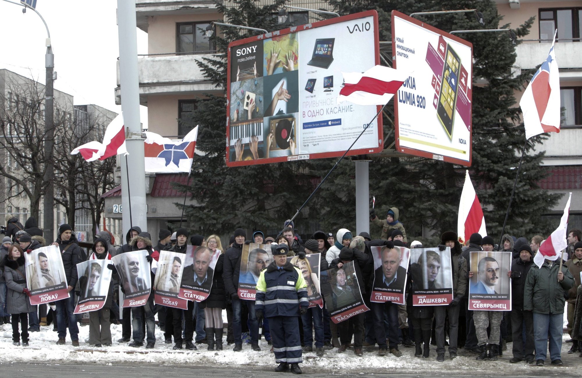 Participants are pictured in a file photo during a protest demanding the release of political prisoners in Minsk, Belarus. Human rights groups say at least 1,260 political prisoners are currently jailed in Belarus. (CNS photo/Vasily Fedosenko, Reuters)