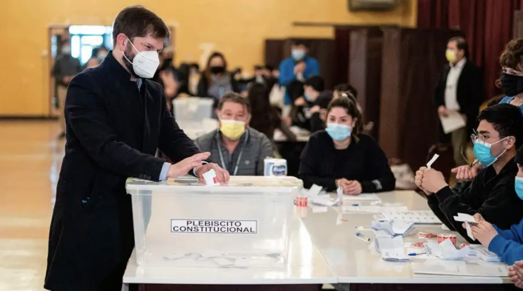 President Gabriel Bóric of Chile votes in a Sept. 4, 2022, election for proposed changes to the country’s constitution. (Press Presidency of Chile via CNA)