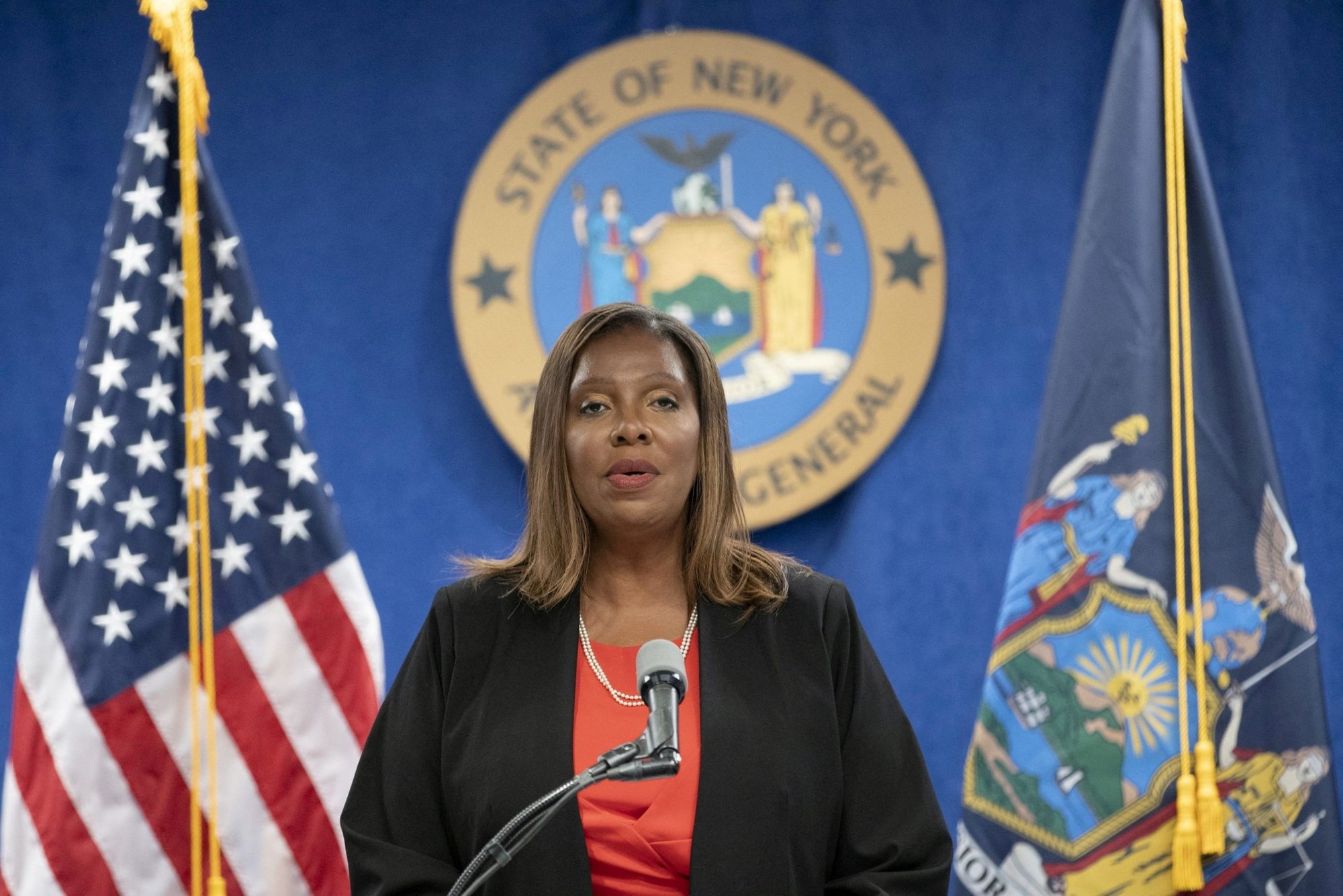 New York Attorney General Letitia James speaks during a news conference at her office in New York City Aug. 3, 2021. (CNS photo/Eduardo Munoz, Reuters)
