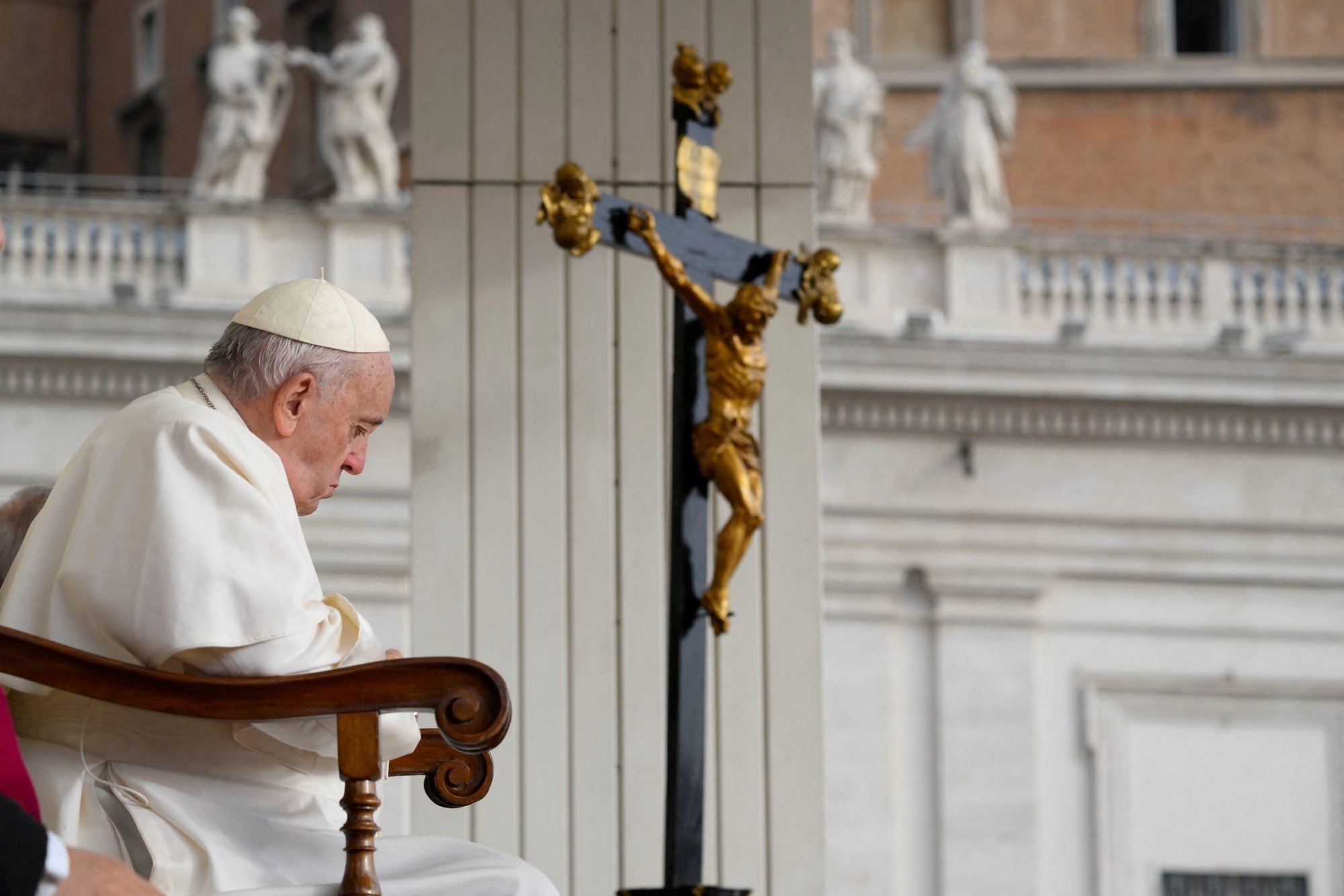 Pope Francis pauses during his general audience at the Vatican Oct. 26, 2022. (CNS photo/Vatican Media via Reuters)