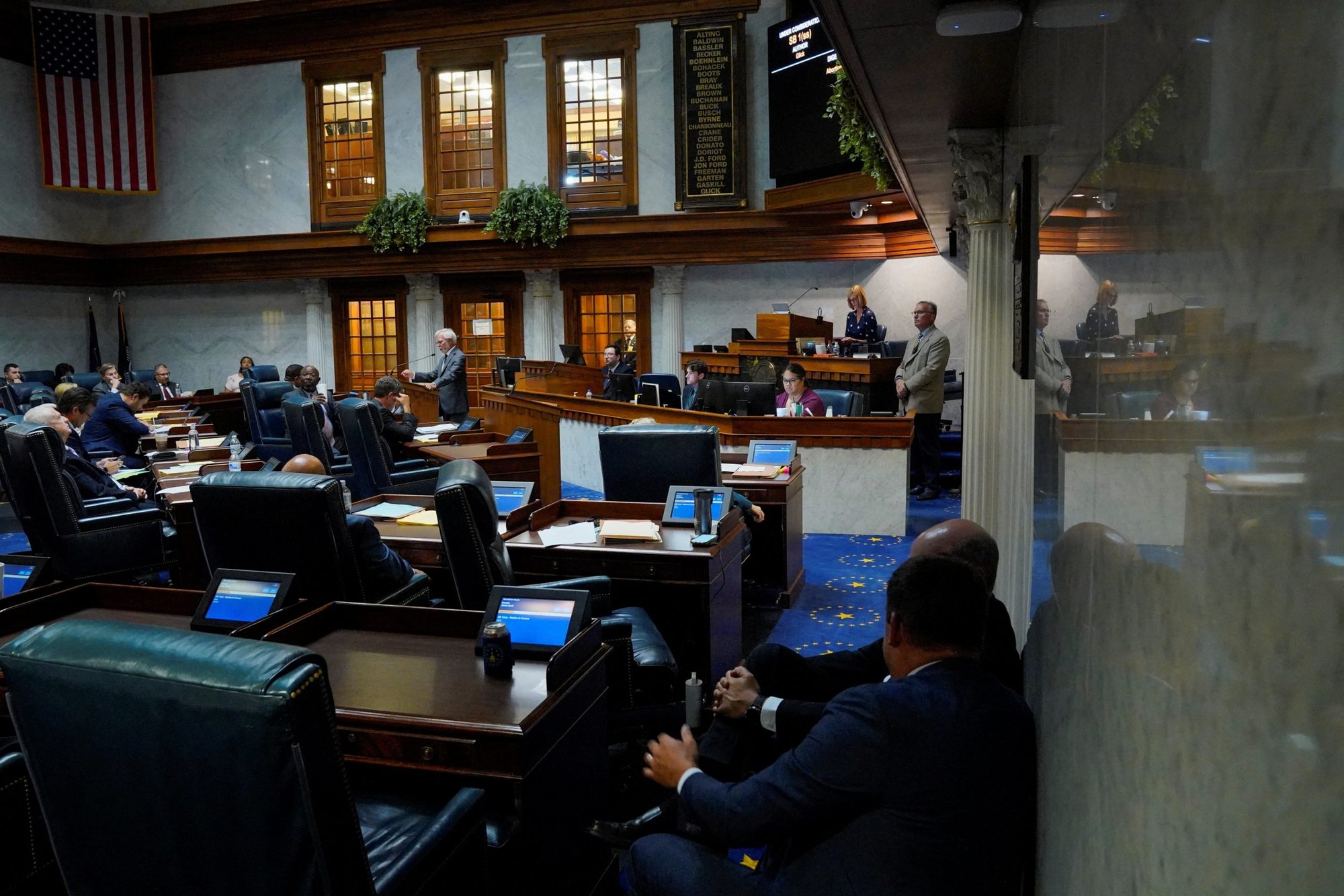 Indiana senators in Indianapolis convene Aug. 5, 2022, before the vote to pass a measure banning most abortions in the state. The measure was passed by the House earlier in the day, making the Indiana Legislature the first in the nation to restrict abortions. (CNS photo/Cheney Orr, Reuters)