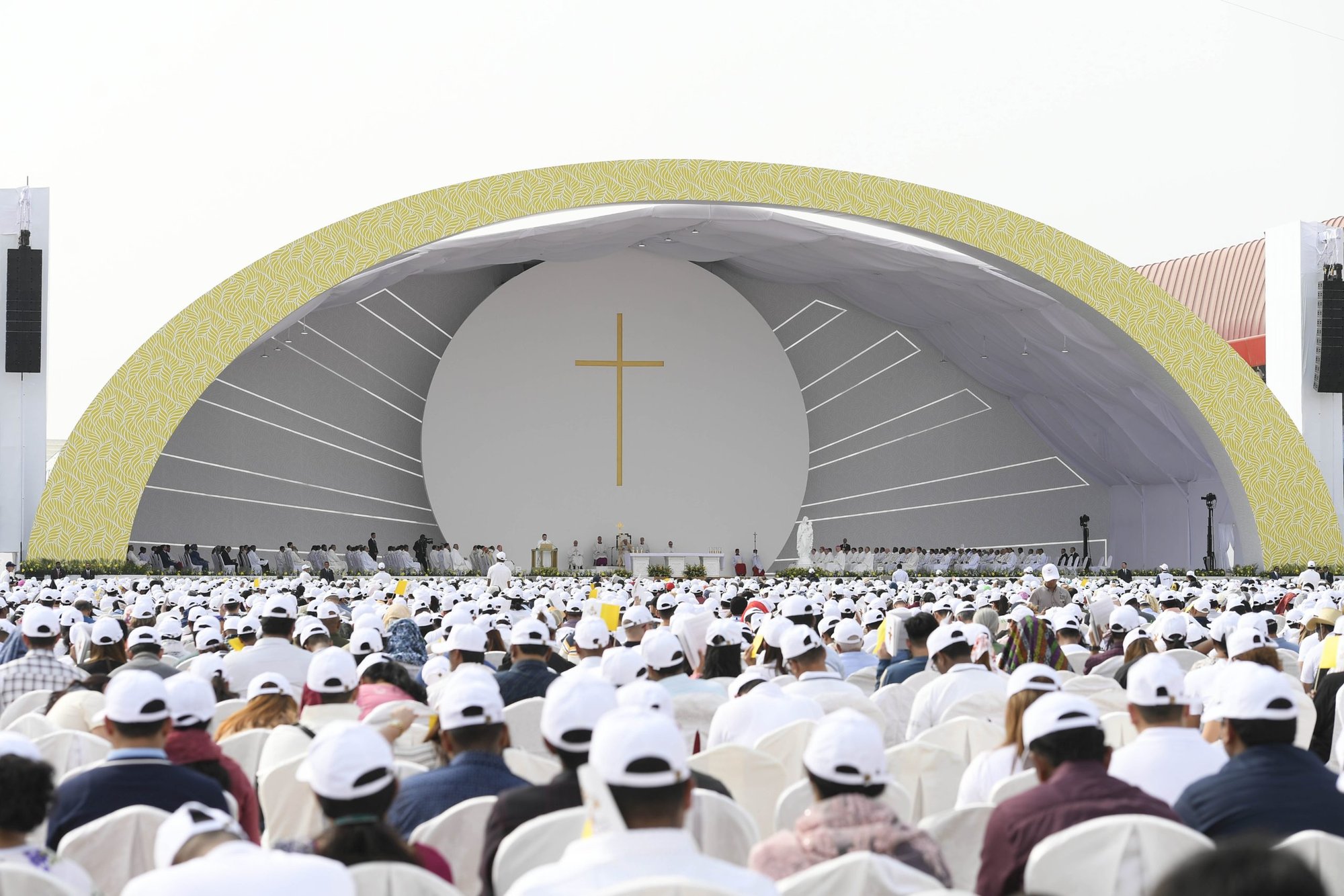 Thousands of people from more than 100 countries join Pope Francis for Mass Nov. 5, 2022, in Bahrain National Stadium in Awali. (CNS photo/Vatican Media)