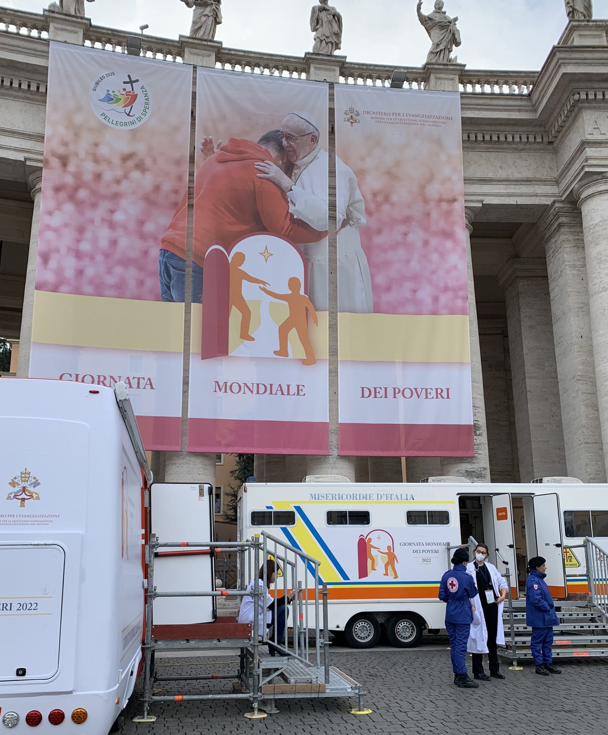Doctors and nurses wait for patients Nov. 10, 2022, at a temporary medical clinic set up in St. Peter's Square as part of the Vatican celebration of the World Day of the Poor. (CNS photo/Cindy Wooden)