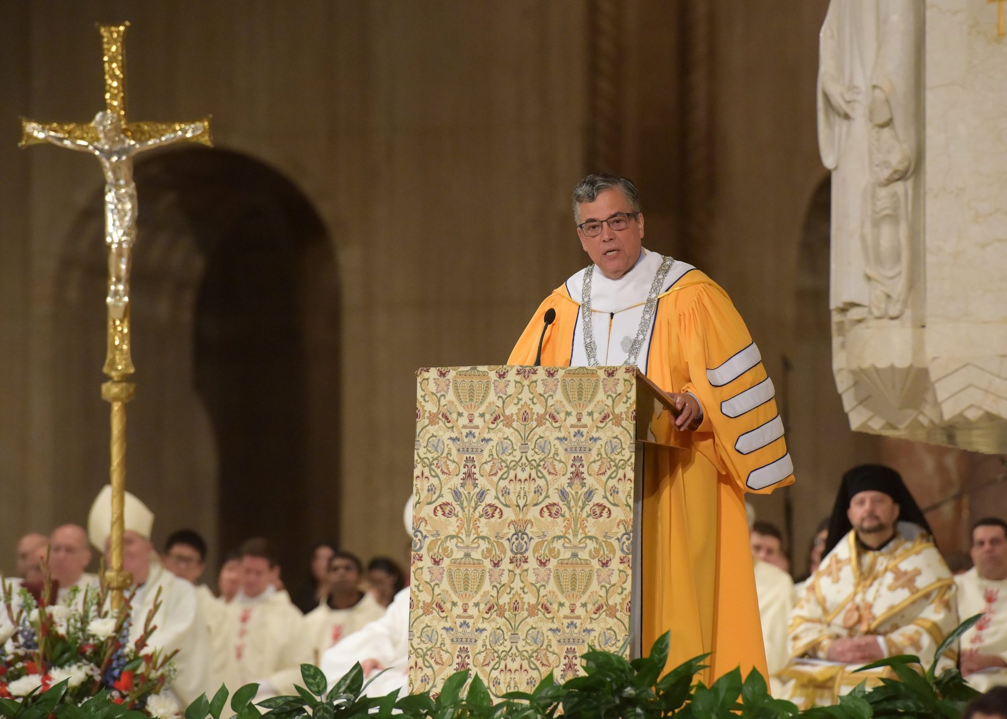 Peter K. Kilpatrick delivers an address after his installation as the 16th president of The Catholic University of America in Washington Nov. 11, 2022, during Mass at the Basilica of the National Shrine of the Immaculate Conception. (CNS photo/Patrick G. Ryan, CUA via Catholic Standard)