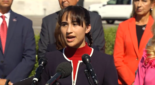 Chloe Cole testifies outside the U.S. Capitol for H.R. 8731 in Washington, D.C. on Sept. 20, 2022. (Rep. Marjorie Taylor Greene/Twitter @RepMTG via CNA)