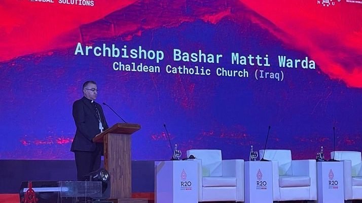 Archbishop Bashar Warda speaking at the R20 Summit in Indonesia, Nov. 2, 2022. (Courtesy of Bishop Warda via CNA)