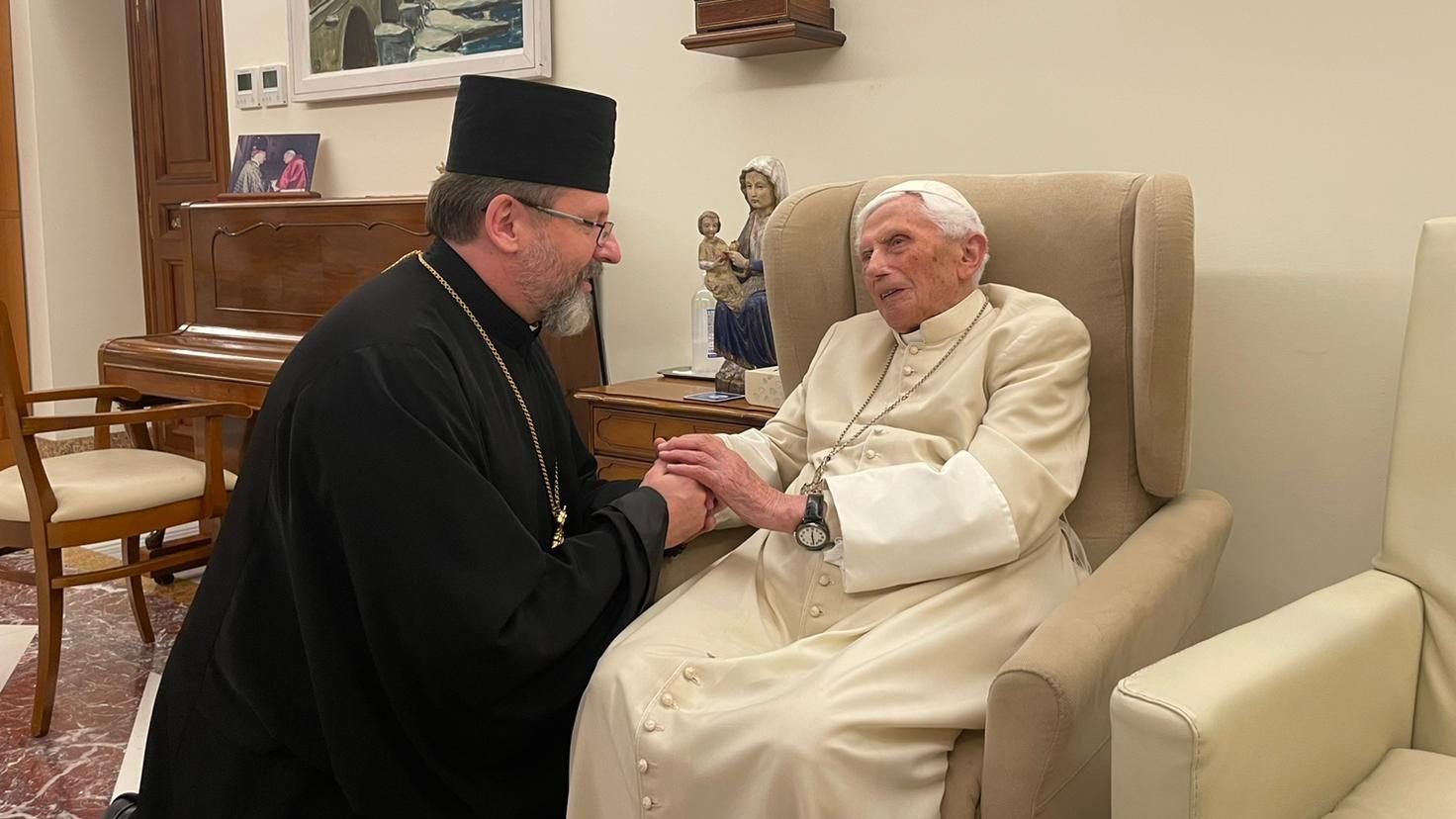 Major Archbishop Sviatoslav Shevchuk with Pope Emeritus Benedict XVI, Nov. 9, 2022. (Rome's Secretariat of the Major Archbishop of the Greek Catholic Church via CNA)