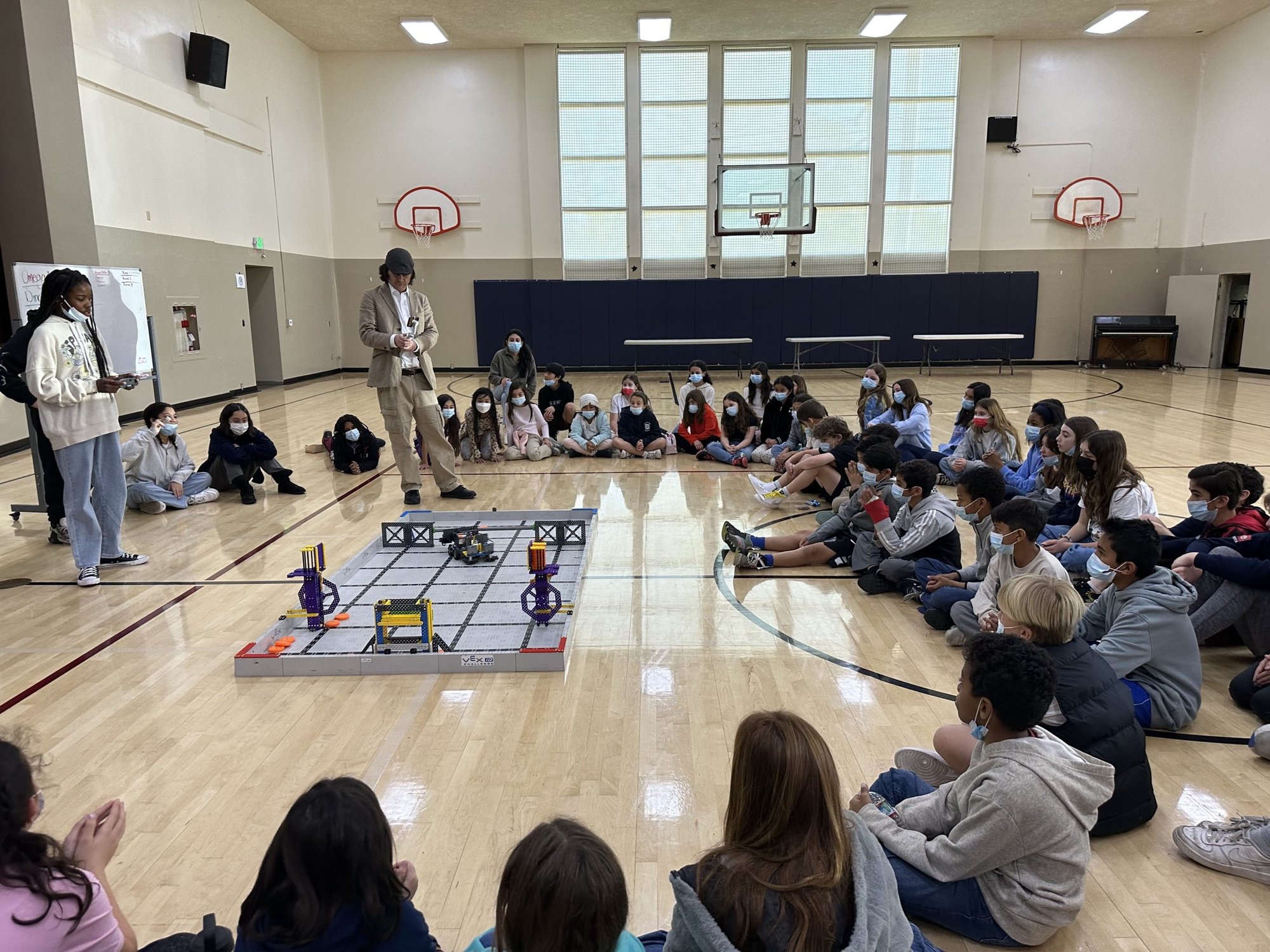 Students at Notre Dame Academy Elementary in West LA cheered on a robotics tournament held last month to kick off this year’s Catholic Schools Week, during which the school’s classes could choose a service organization to support via the “Buck-a-Stuff” dress-down day fundraisers. (Submitted photo)