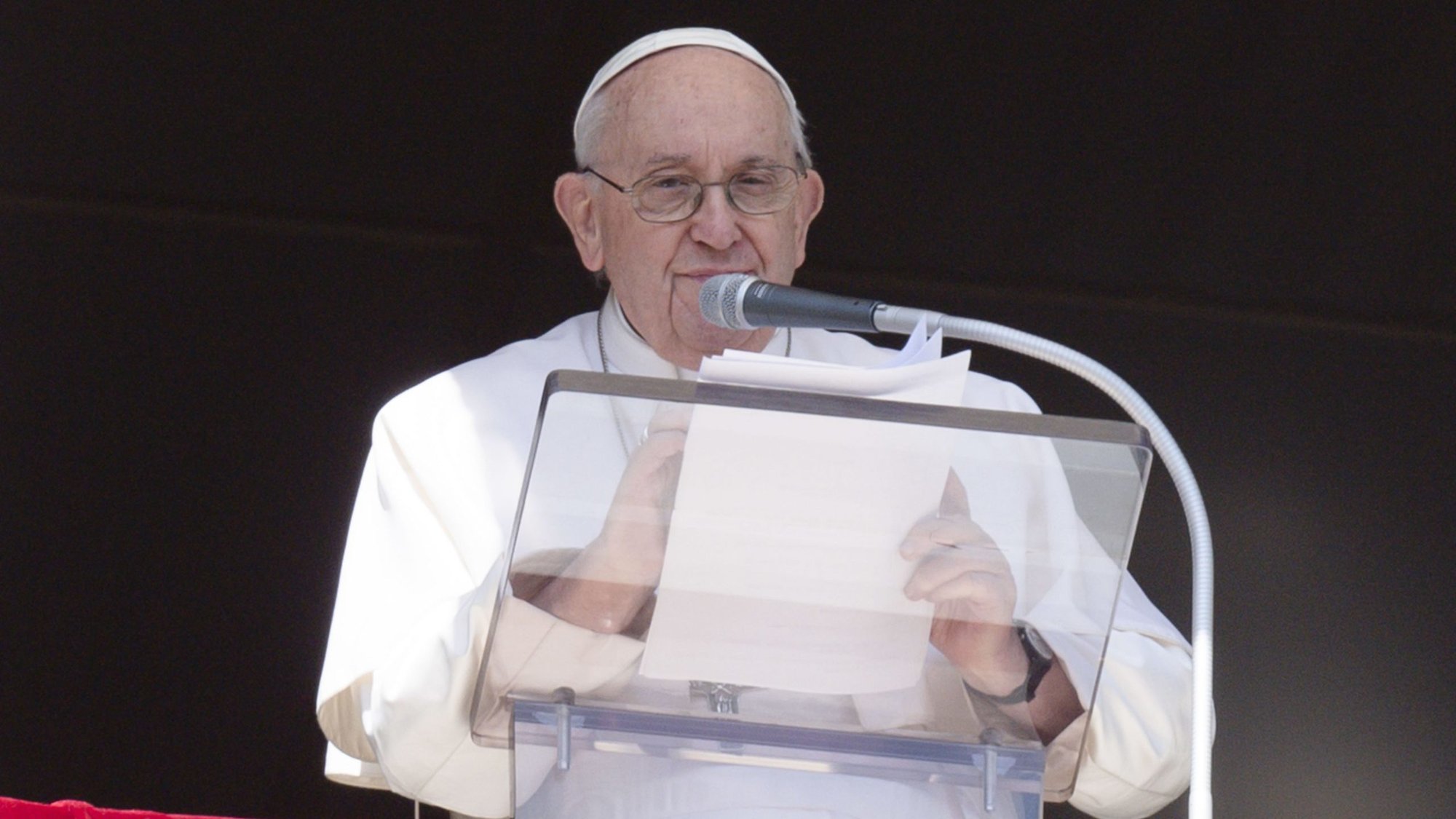 Pope Francis addresses visitors gathered in St. Peter's Square to pray the Angelus March 12, 2023. (CNS photo/Vatican Media)