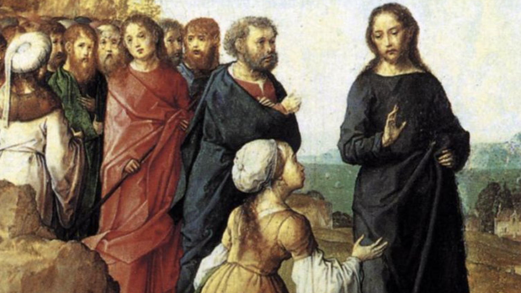 “Christ and the Canaanite Woman,” by Juan de Flandes, 1450–1519, Flemish. (Wikimedia Commons)