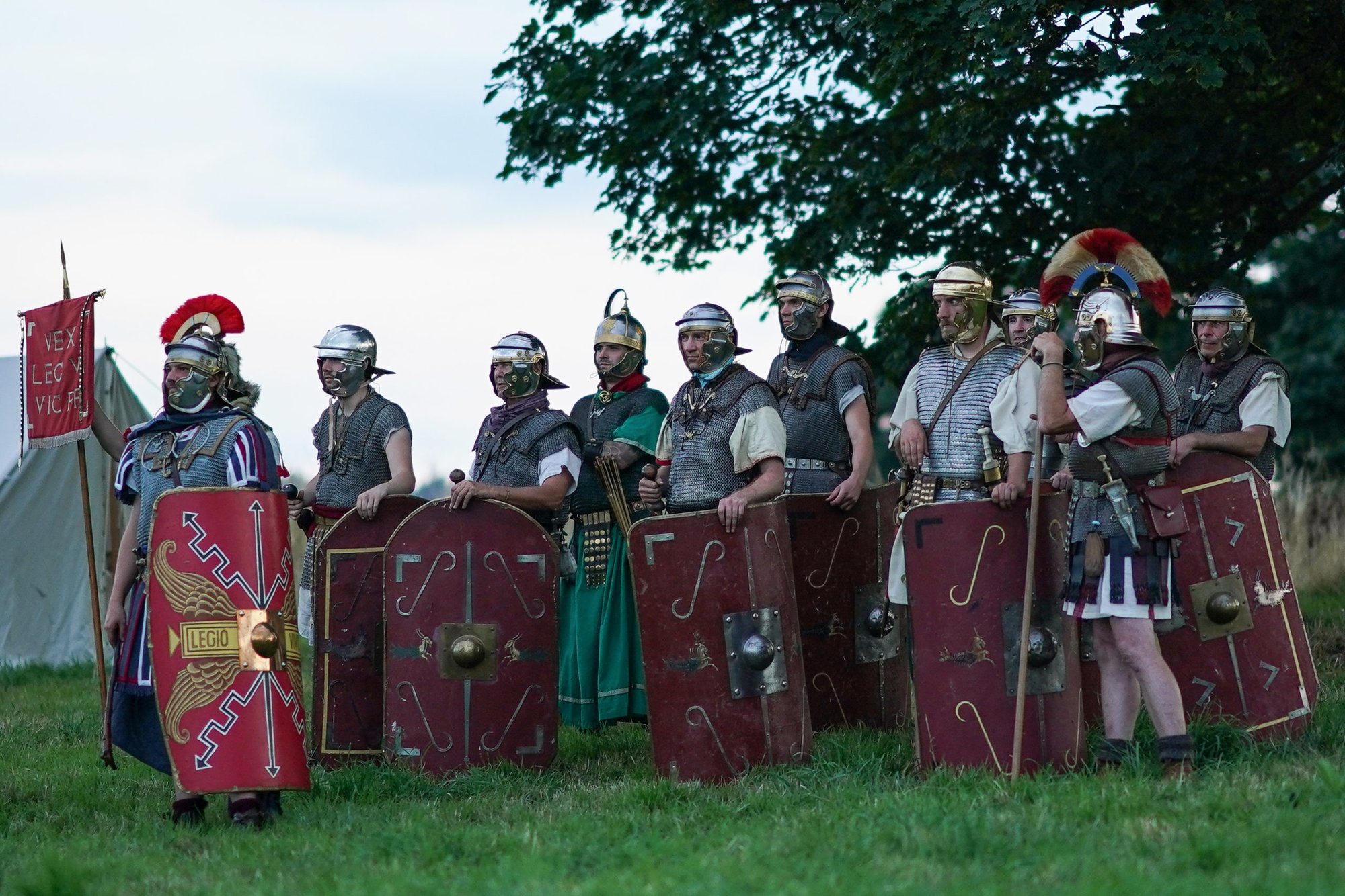 Roman soldier reenactors demonstrate their drill last year at a festival marking the 1,900th anniversary of the building of the first phase of Hadrian’s Wall. (Ian Forsyth/Getty Images)