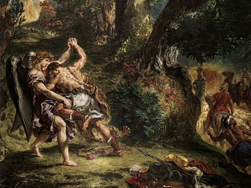 “Jacob Wrestling with the Angel” (detail), by Eugène Delacroix, 1798-1863, French. (Wikimedia Commons)