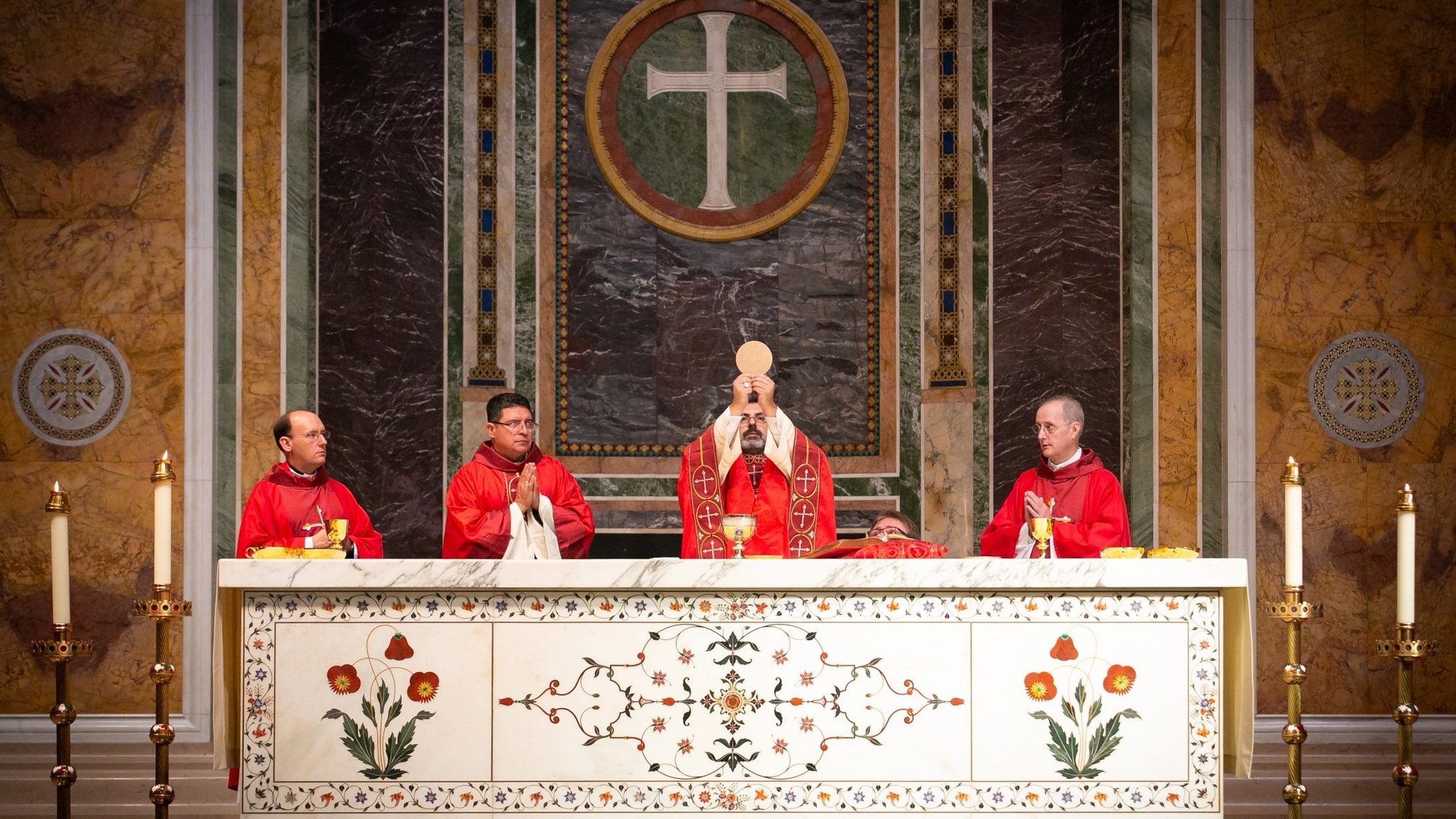 Washington Auxiliary Bishop Juan R. Esposito celebrates the annual Red Mass at the Cathedral of St. Matthew the Apostle in Washington Oct. 1, 2023. The Mass traditionally marks the start of the court year and among those in attendance were members of the U.S. Supreme Court, including Chief Justice of the United States John G. Roberts Jr., Associate Justice Amy Coney Barrett, and retired Justice Anthony Kennedy. (OSV News/Christopher Newkumet, courtesy John Carroll Society)
