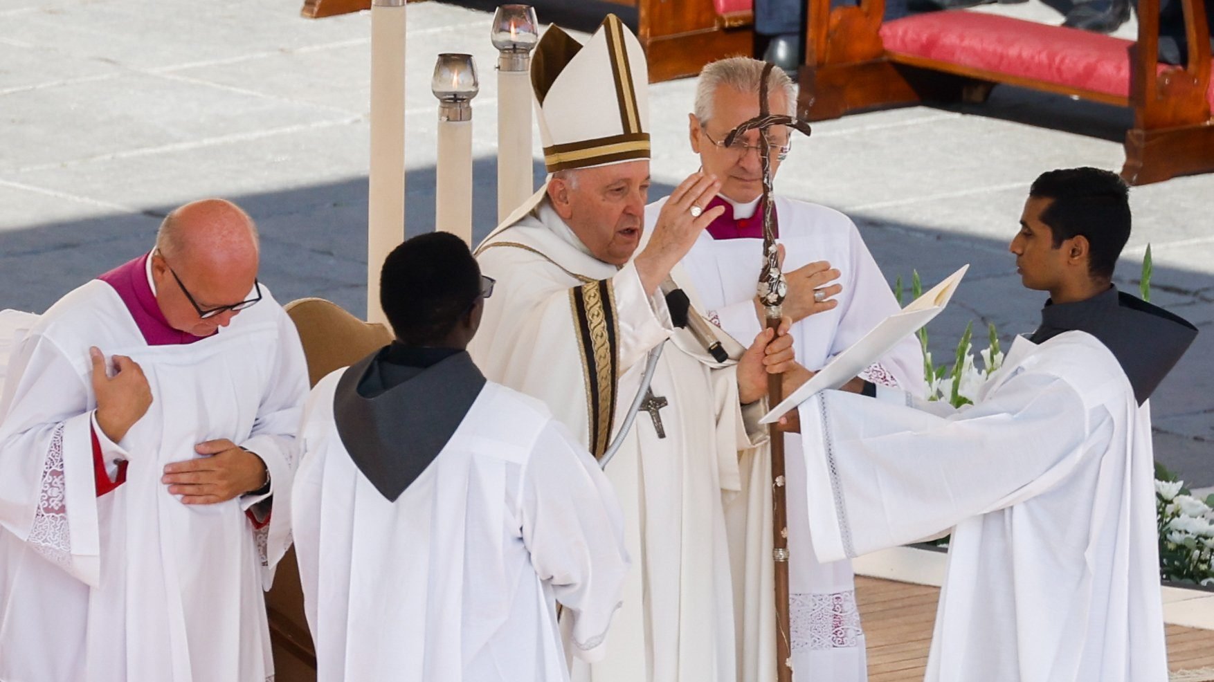 Pope Francis gives his blessing as he celebrates Mass for the opening of the assembly of the Synod of Bishops in St. Peter’s Square at the Vatican Oct. 4, 2023. (CNS/Lola Gomez)