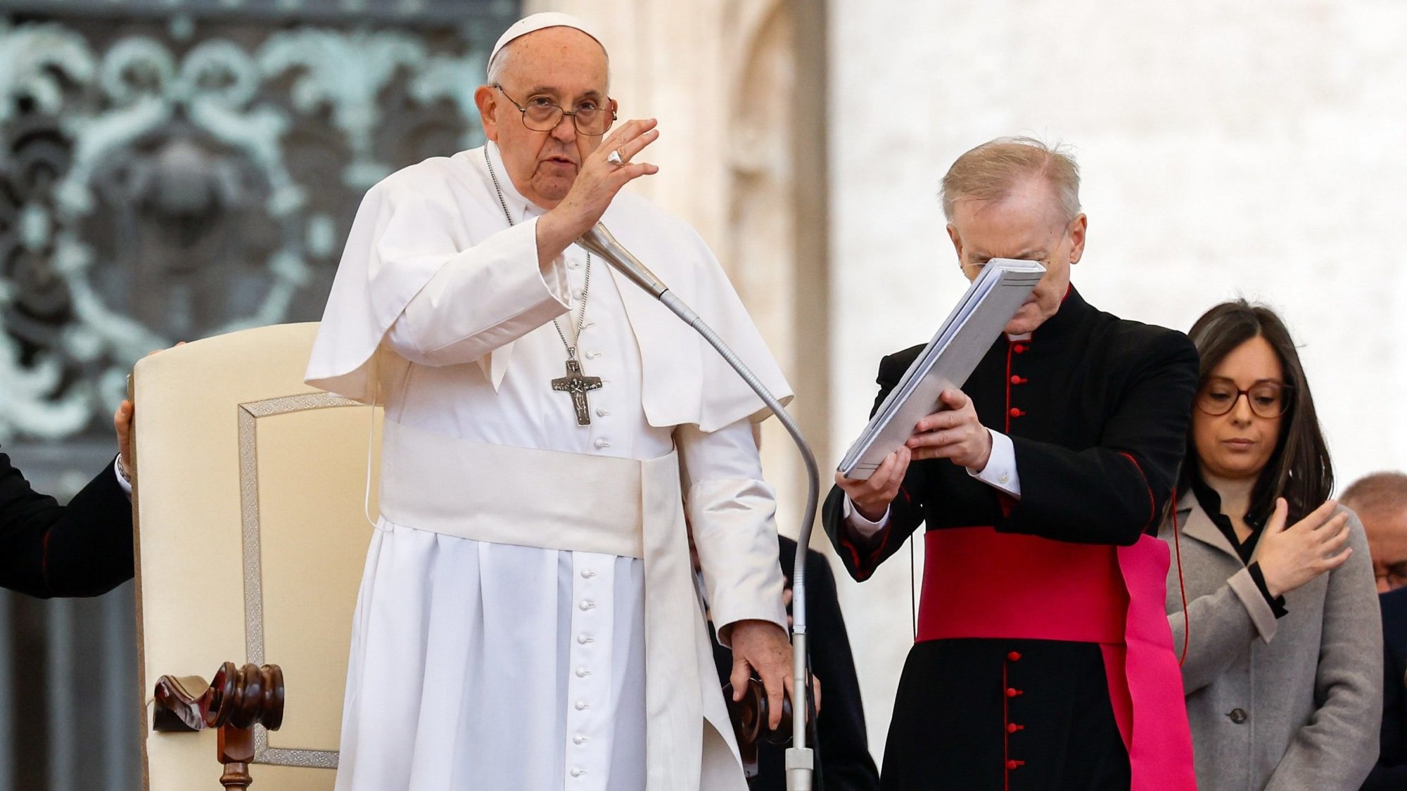 Pope Francis gives his blessing at the end of his weekly general audience in St. Peter's Square at the Vatican Oct. 25, 2023. (CNS/Lola Gomez)