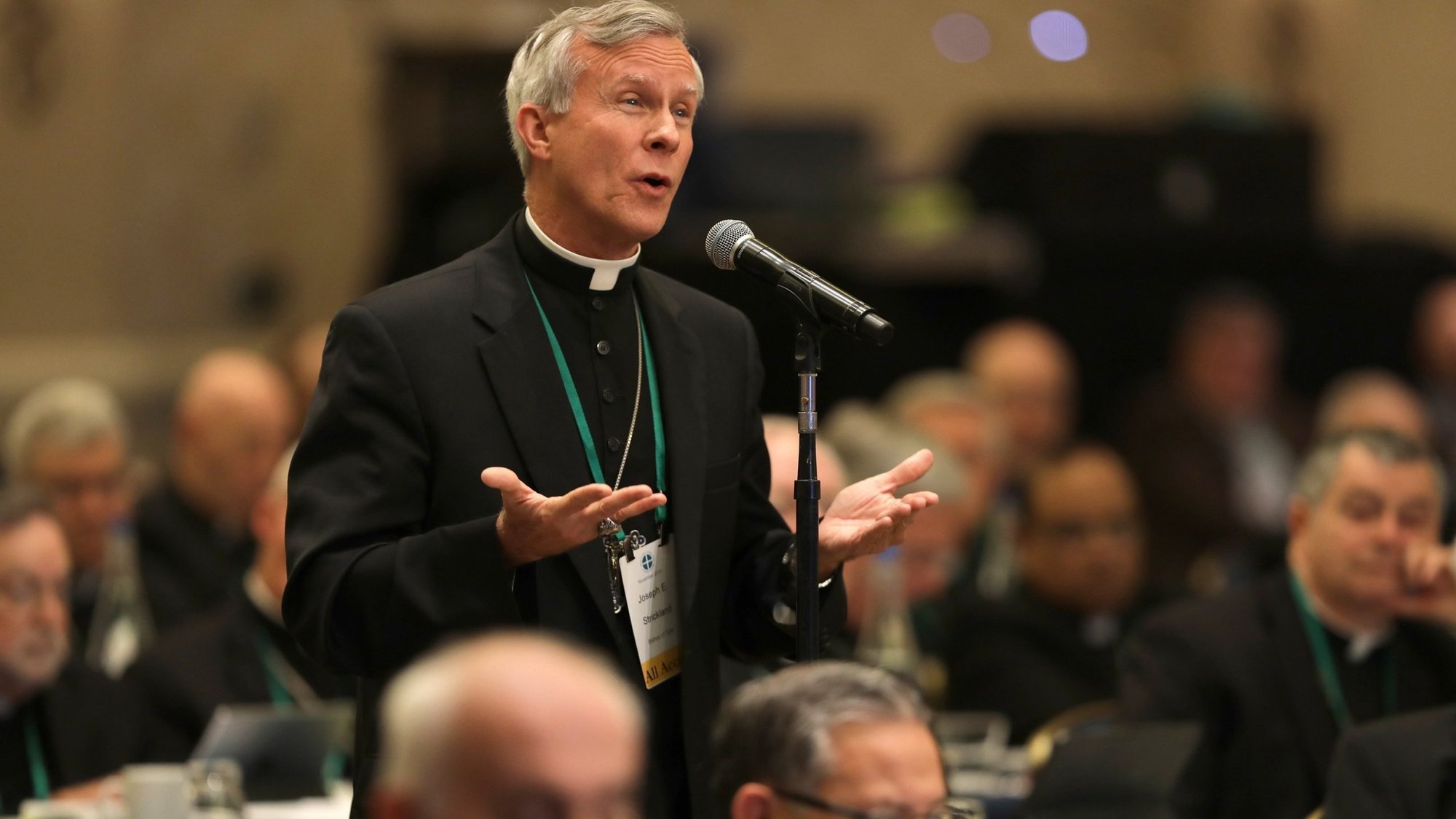 File photo of Bishop Joseph E. Strickland of Tyler, Texas, speaking from the floor during the fall general assembly of the U.S. Conference of Catholic Bishops in Baltimore Nov. 11, 2019. (OSV News/CNS file photo, Bob Roller)