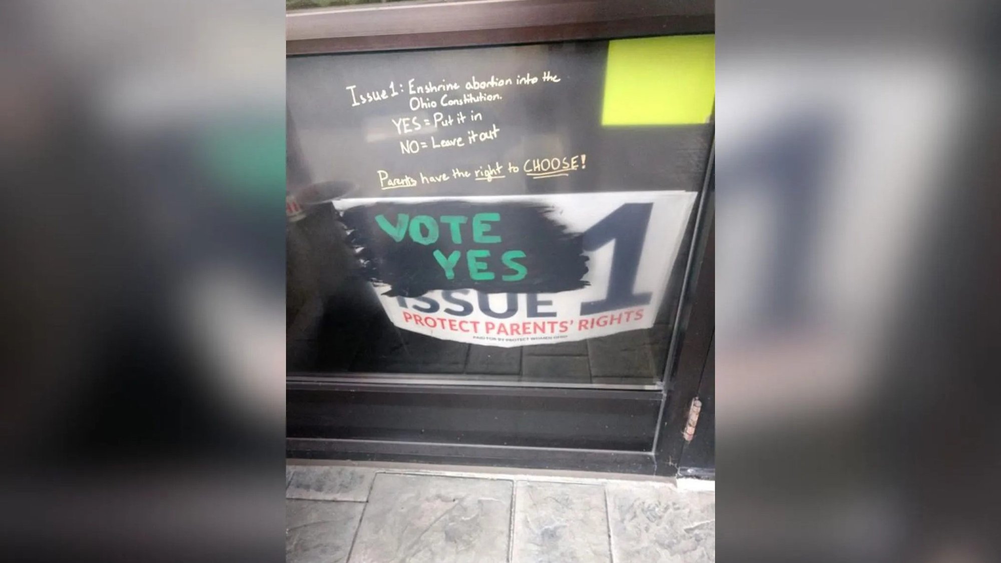 Vandalism is displayed at Incarnation Catholic Church in Centerville, Ohio, ahead of the Nov. 7 vote on Issue 1 and abortion in the state. (Archdiocese of Cincinnati)