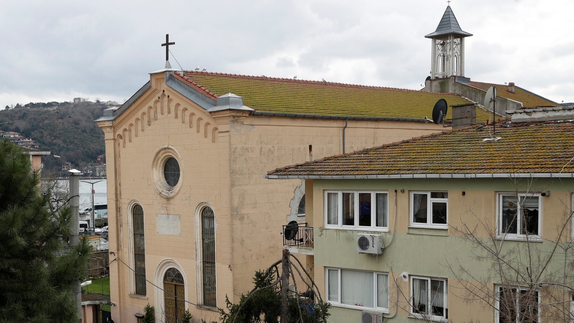 The bell tower of the Italian Santa Maria Catholic Church in Istanbul, Turkey, is pictured after two masked gunmen attacked the church during Sunday morning Mass, Jan. 28, 2024, leaving at least one worshipper dead. (OSV News/Dilara Senkaya, Reuters)